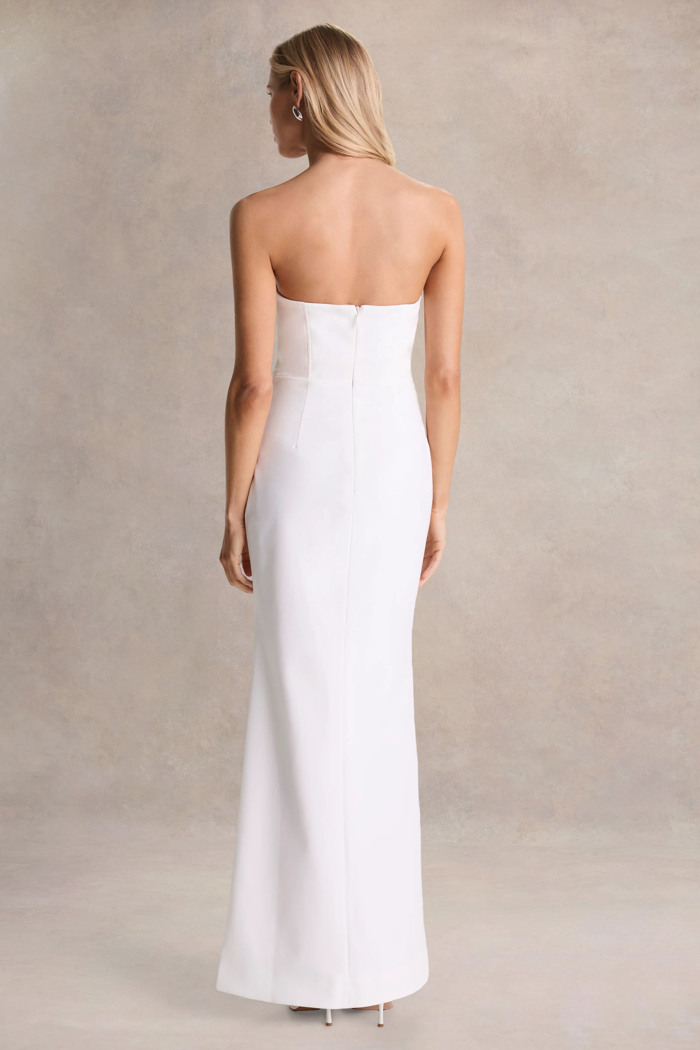 Dreamy Whispers | Cream Strapless Ruffle Split Maxi Dress - Image 2