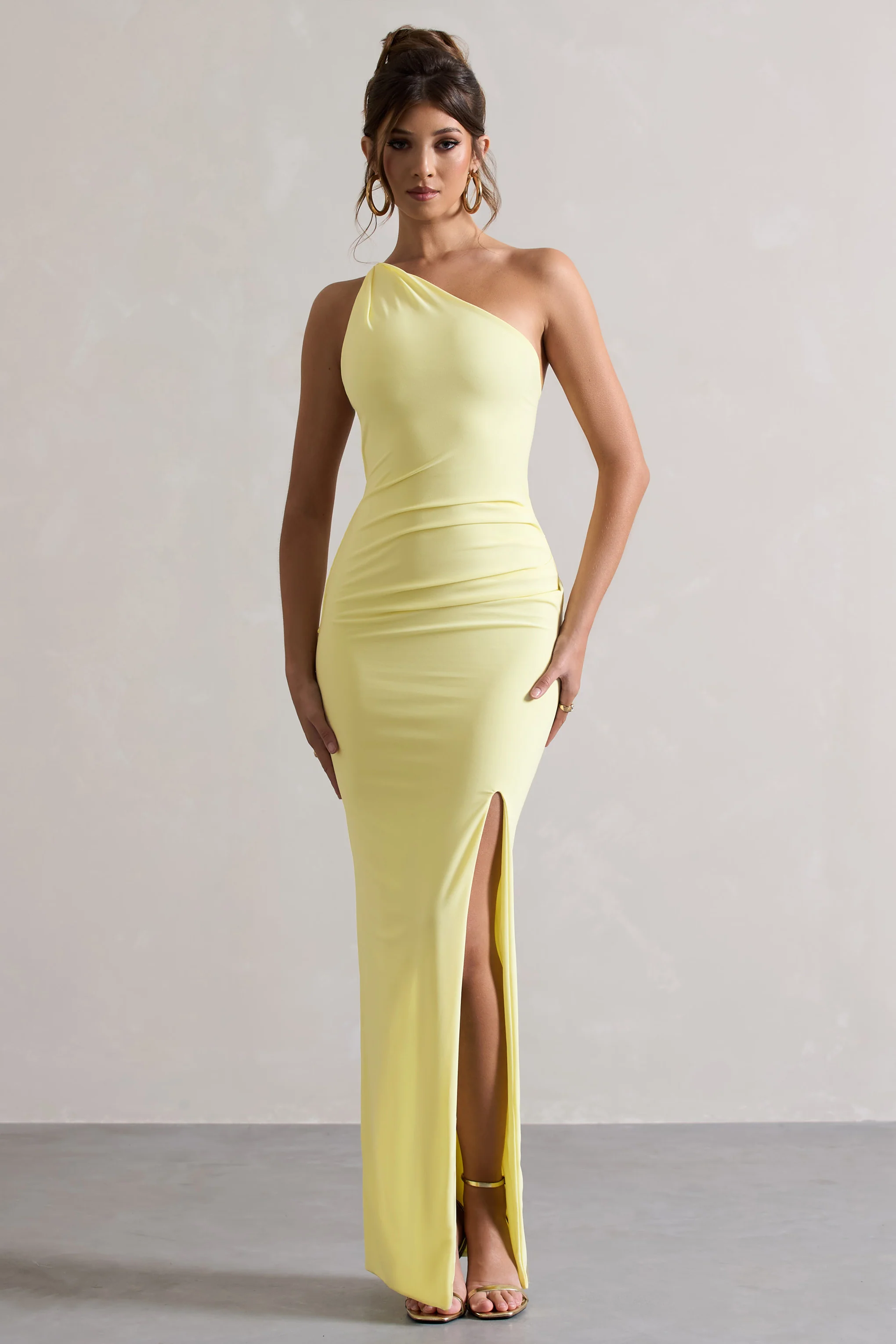 Dressing Up | Lemon One Shoulder Maxi Dress With Open Back Detail - Image 3