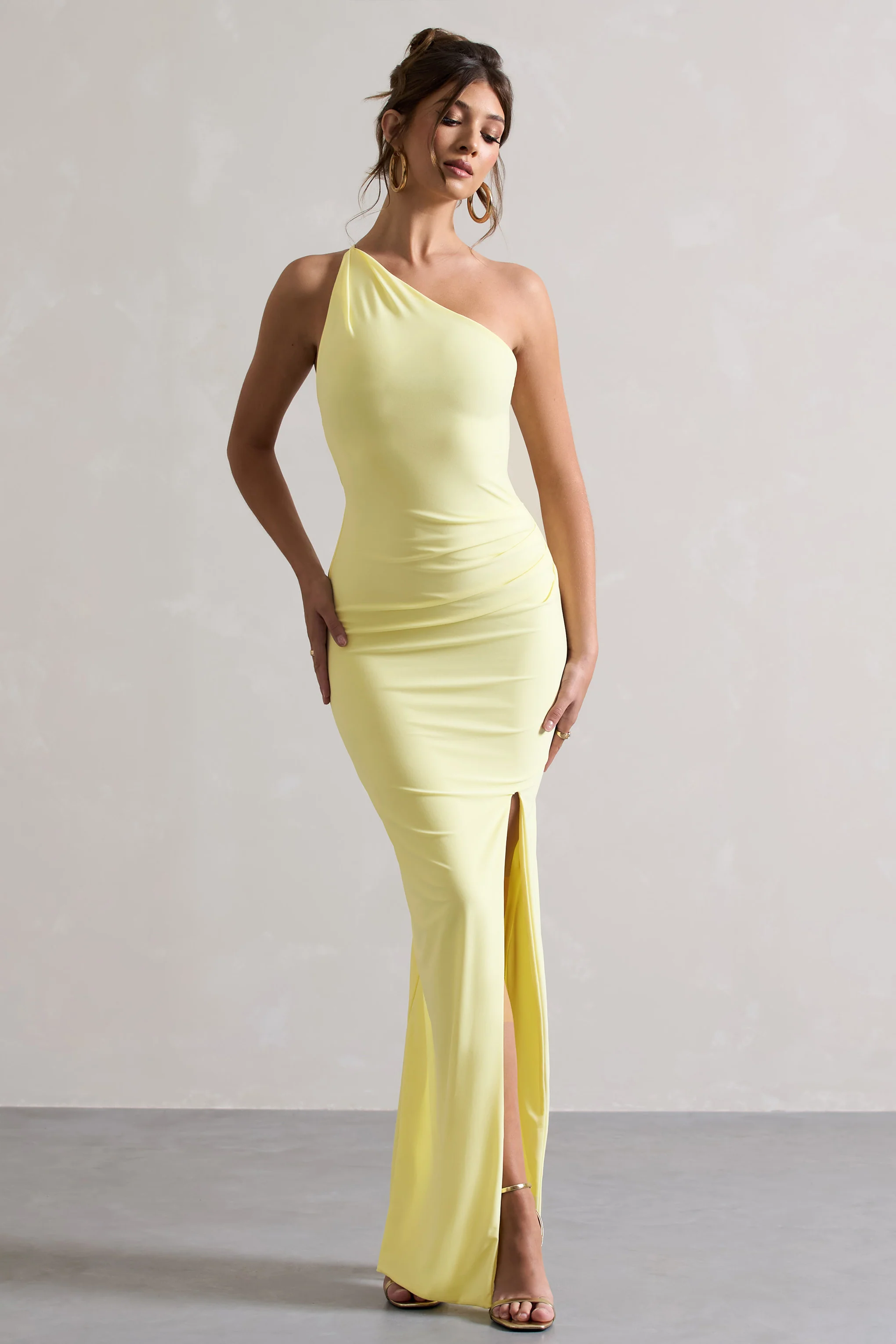 Dressing Up | Lemon One Shoulder Maxi Dress With Open Back Detail - Image 5