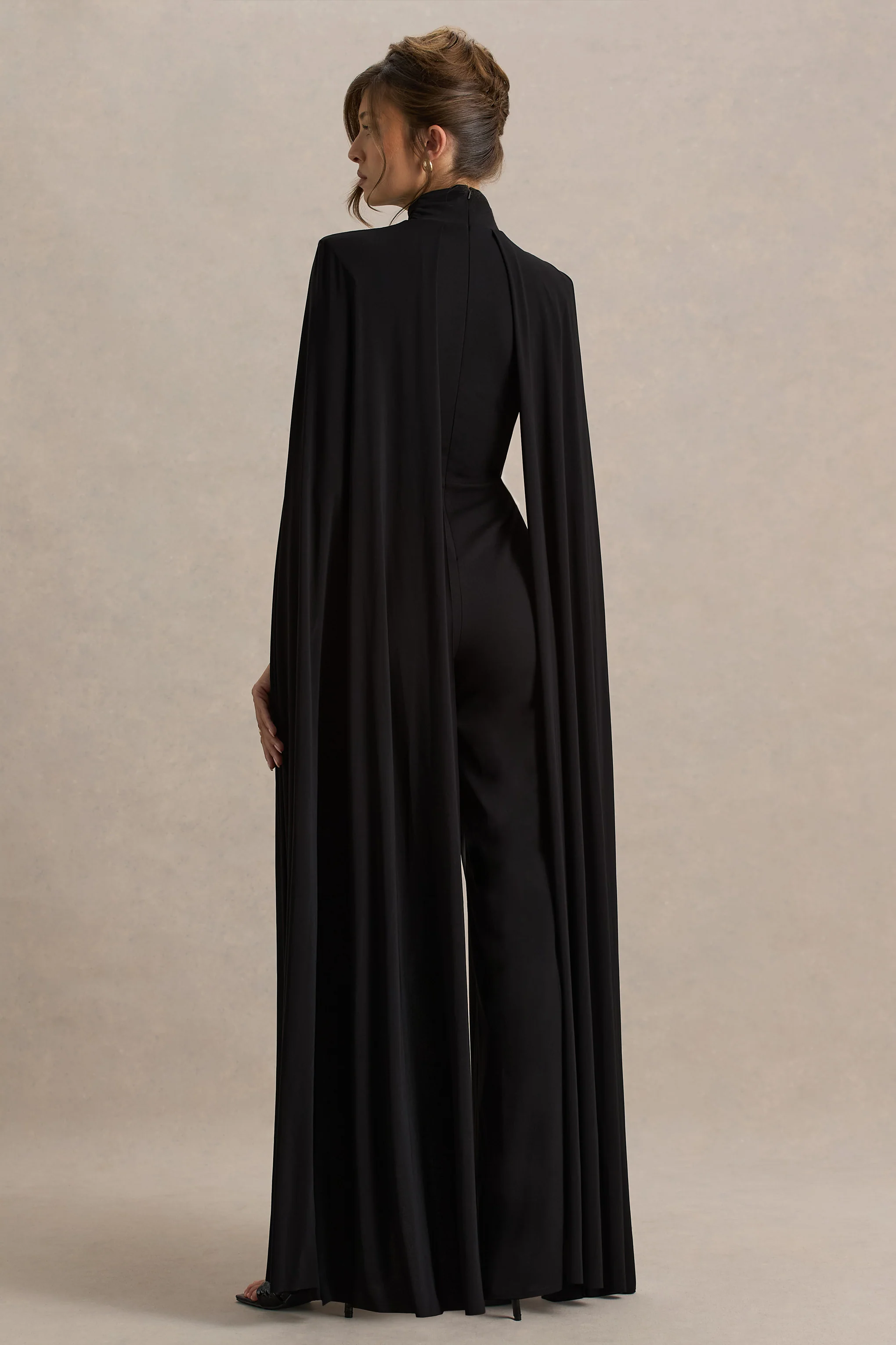 Dulcet | Black High-Neck Jumpsuit With Cape Sleeves - Image 3