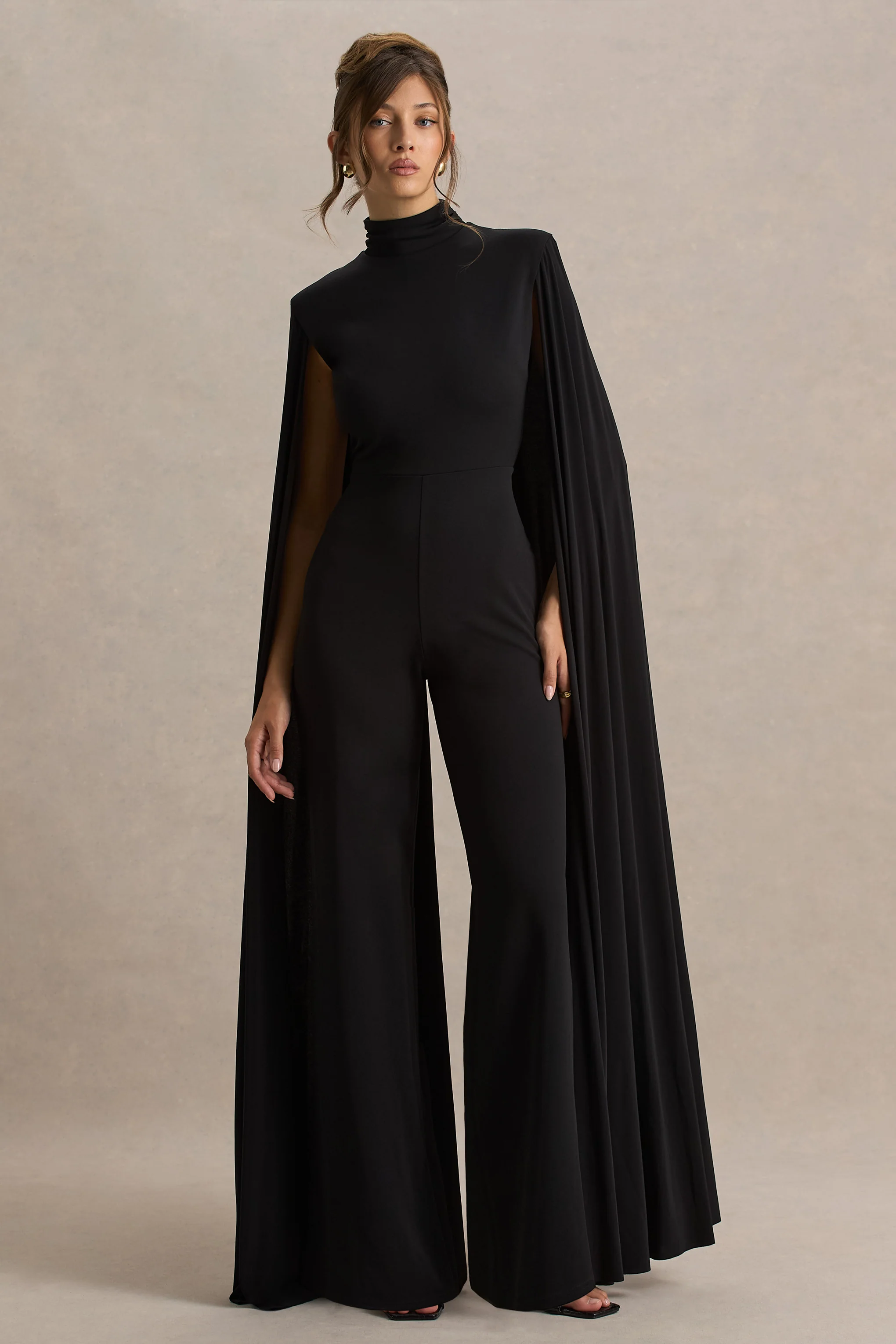Dulcet | Black High-Neck Jumpsuit With Cape Sleeves - Image 4