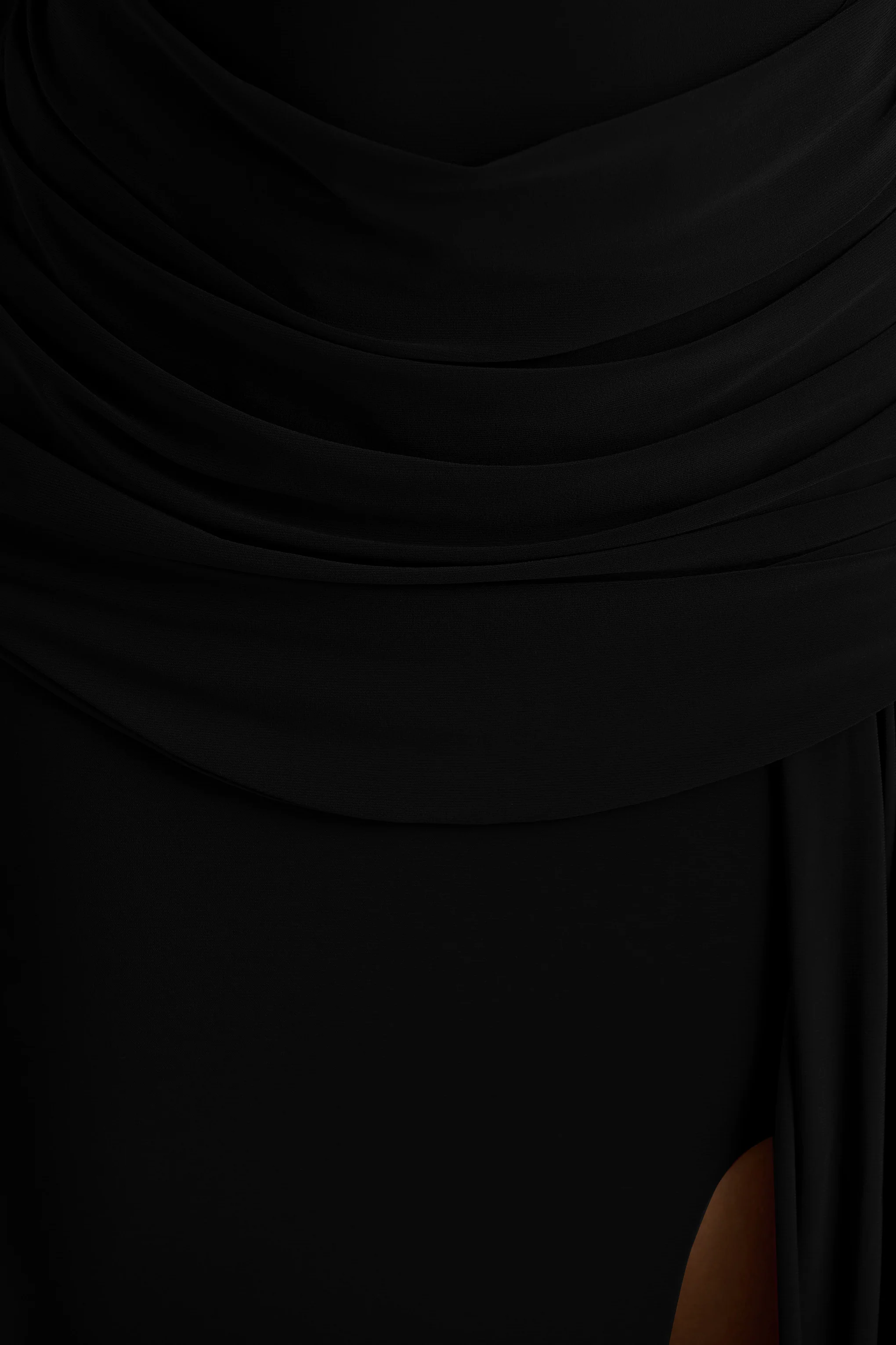 Dynasty | Black Asymmetric-Neck Maxi Dress With Ruched Detailing And Front High-Split - Image 6