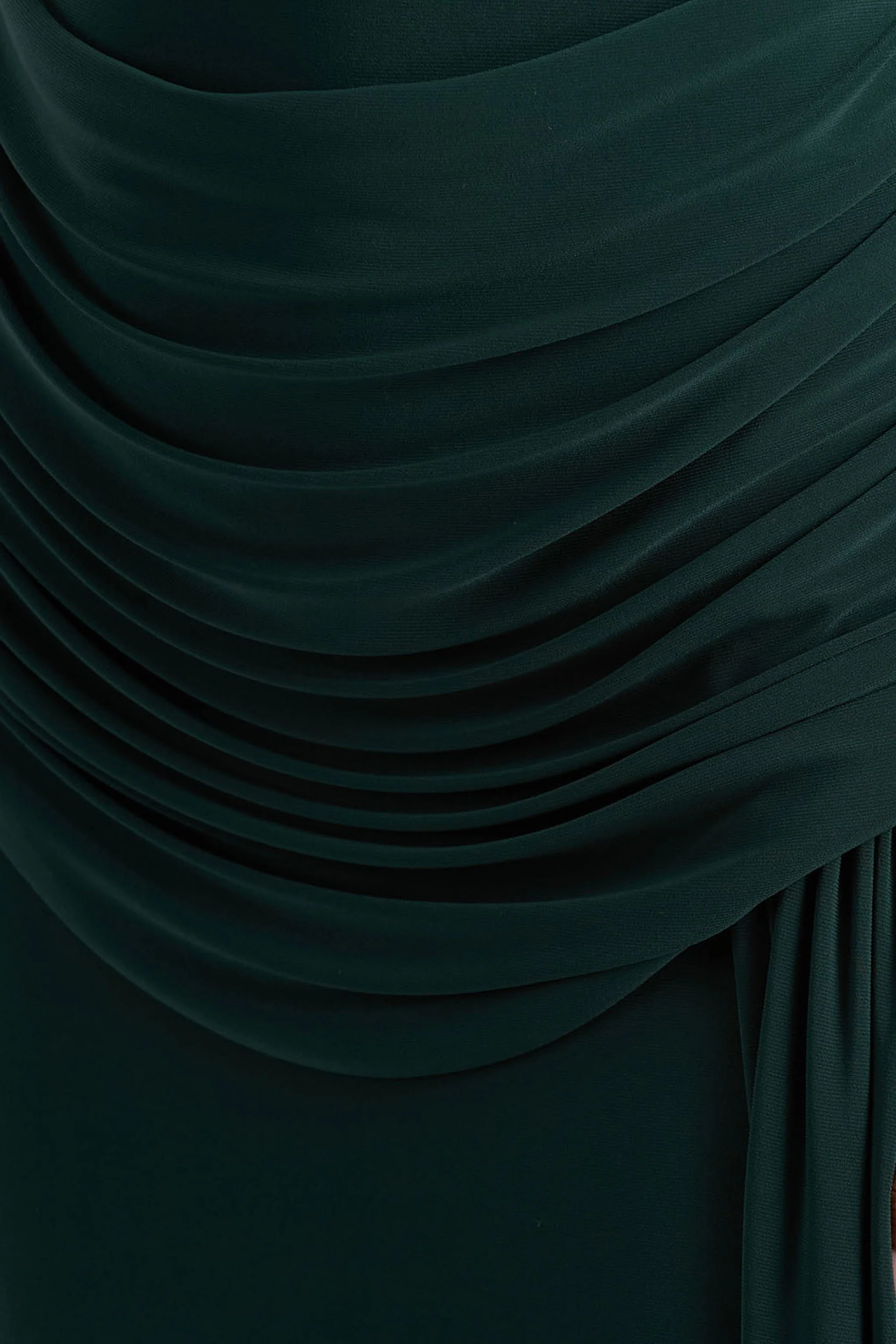 Dynasty | Dark Green Asymmetric-Neck Maxi Dress With Ruched Detailing And Front High-Split - Image 6
