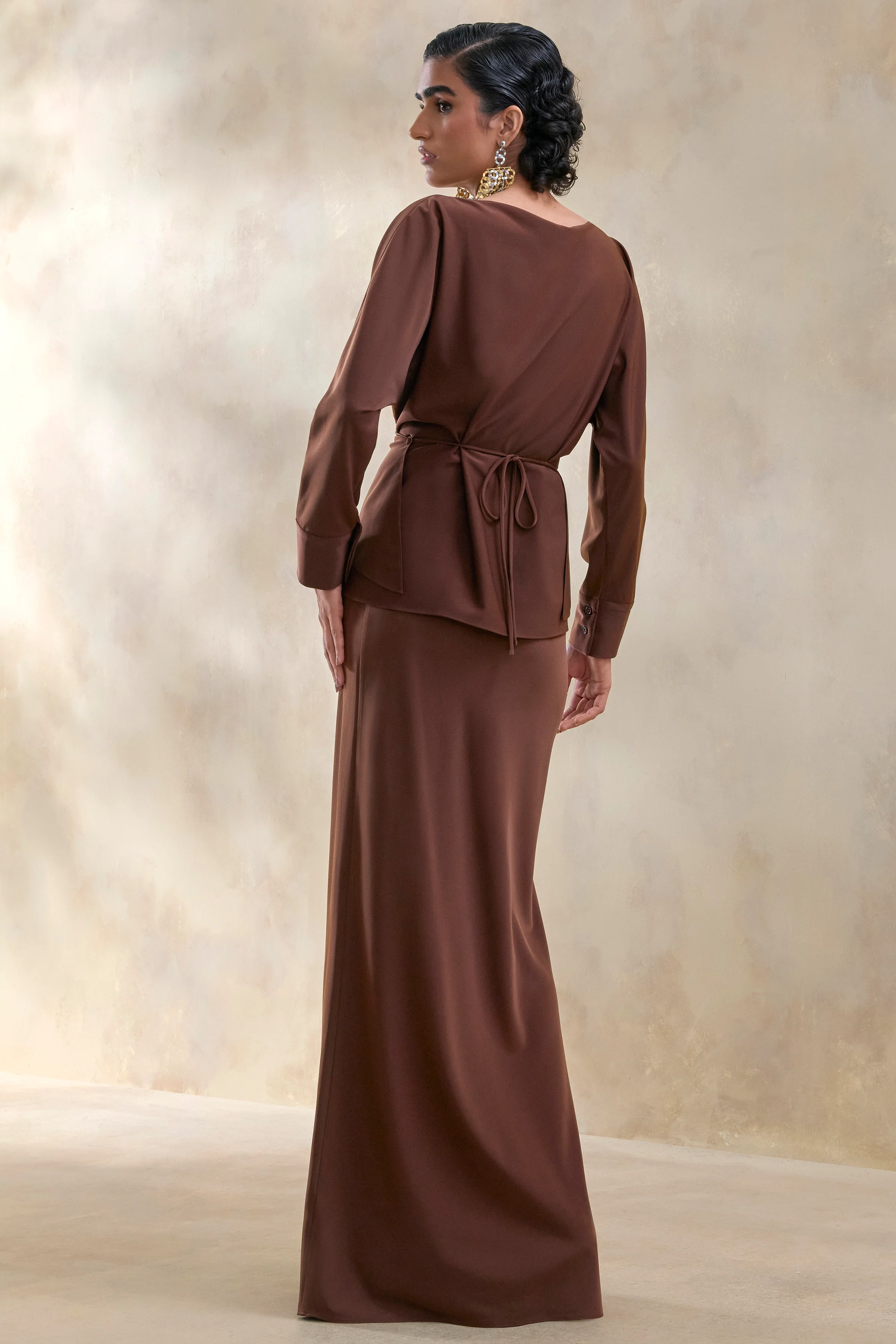 Elaria | Brown Satin Maxi-Skirt - Image 4