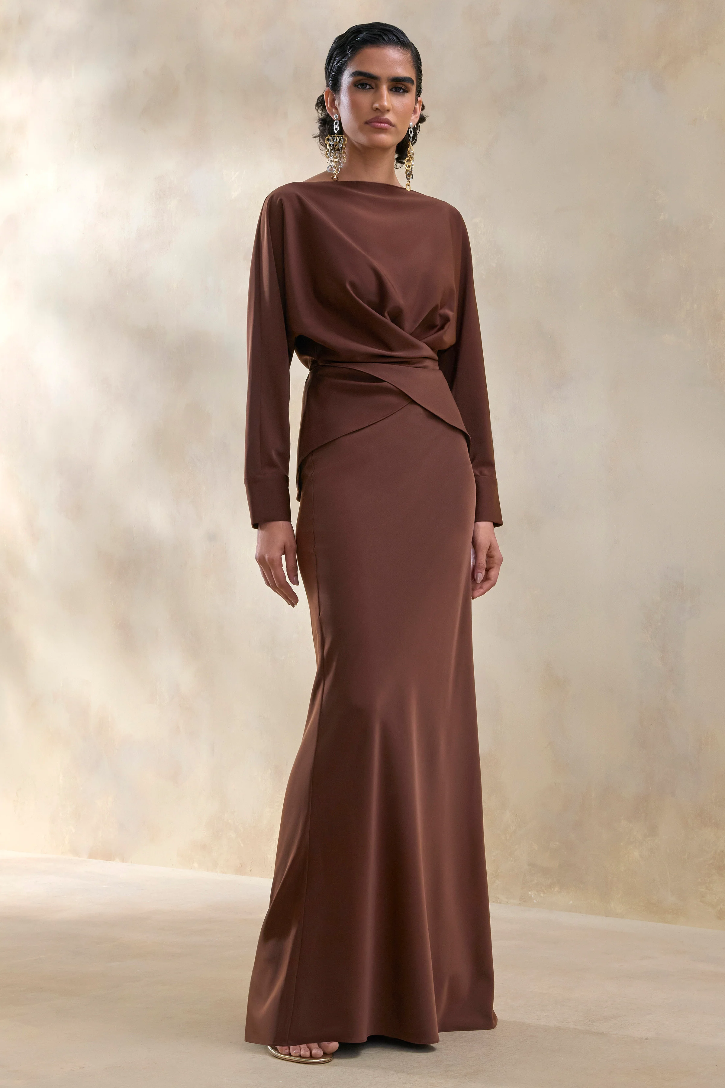 Elaria | Brown Satin Maxi-Skirt - Image 6