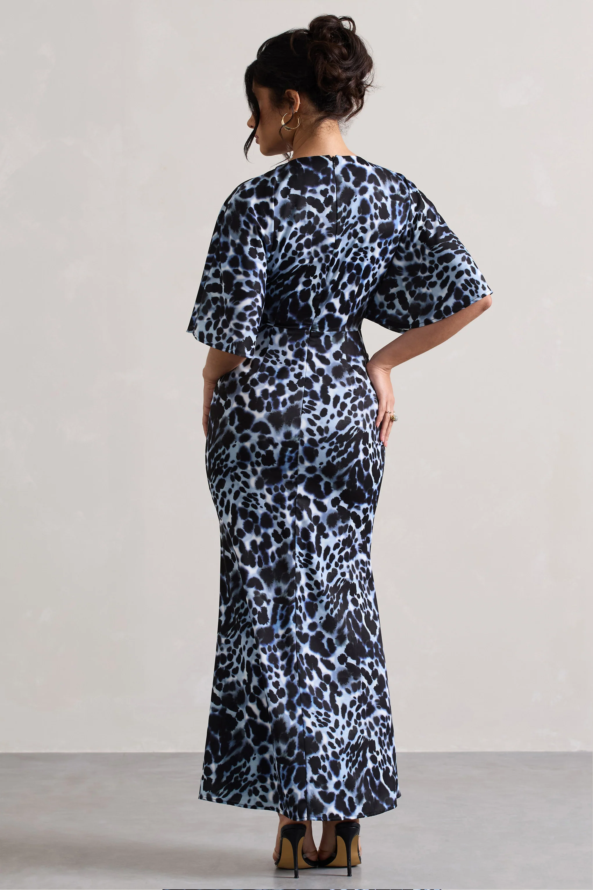 Elidy | Animal Print Ruched Flutter-Sleeve Cut-Out Maxi Dress - Image 2