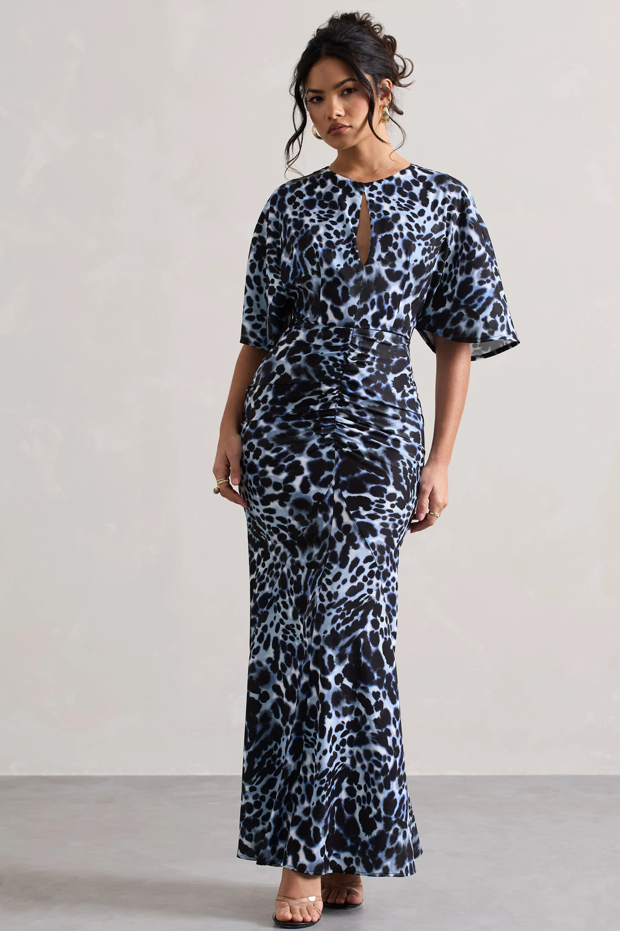 Elidy | Animal Print Ruched Flutter-Sleeve Cut-Out Maxi Dress - Image 4
