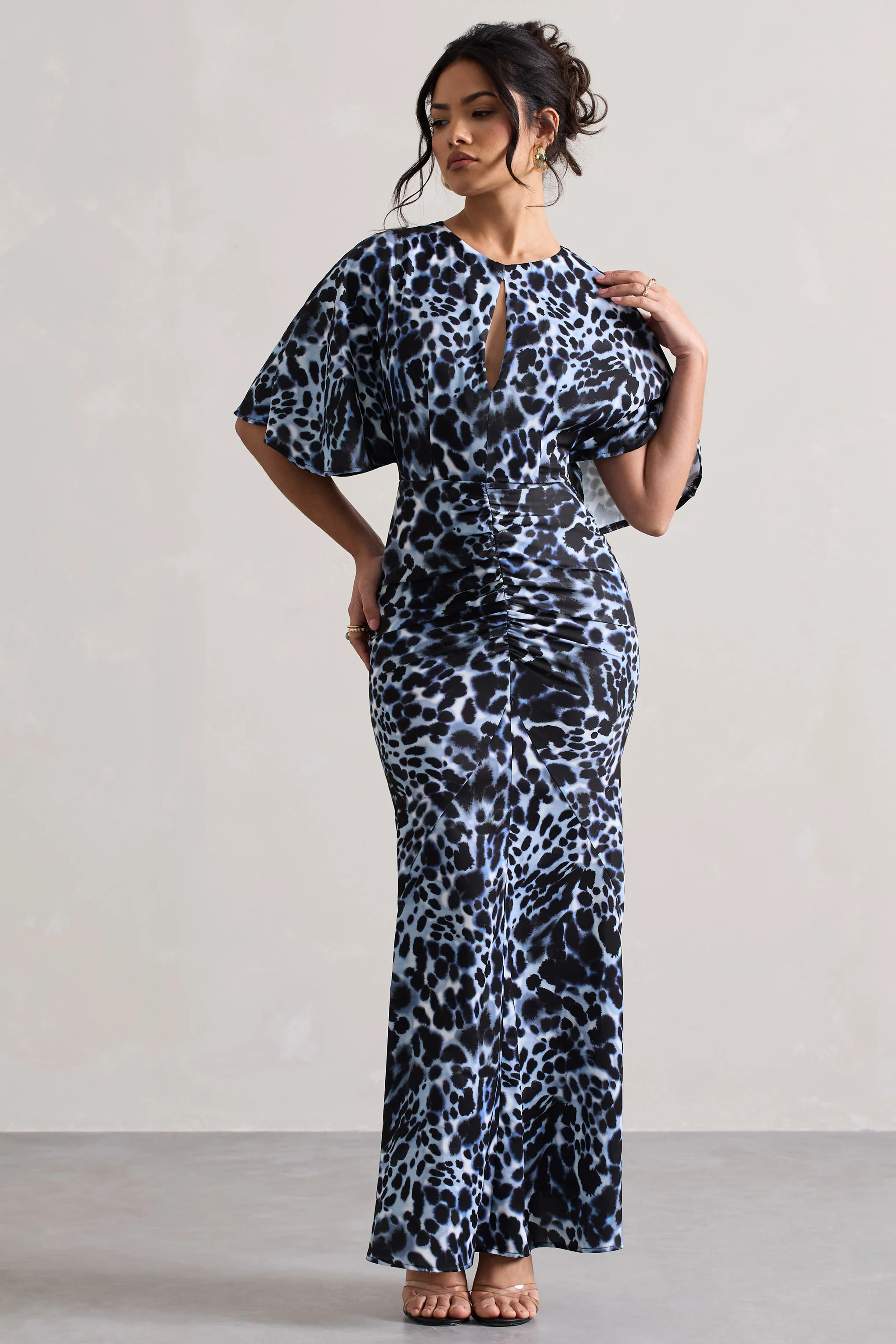 Elidy | Animal Print Ruched Flutter-Sleeve Cut-Out Maxi Dress - Image 5