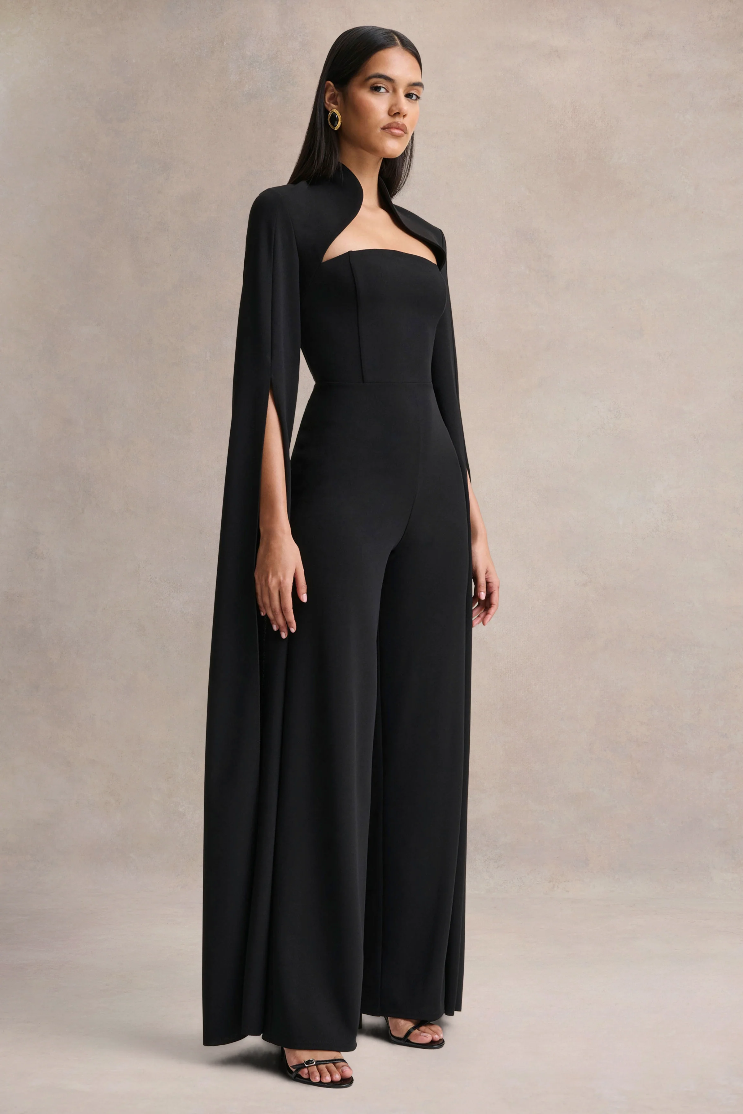 Elisabetta | Black Square-Neck Jumpsuit With Cape-Sleeves - Image 5