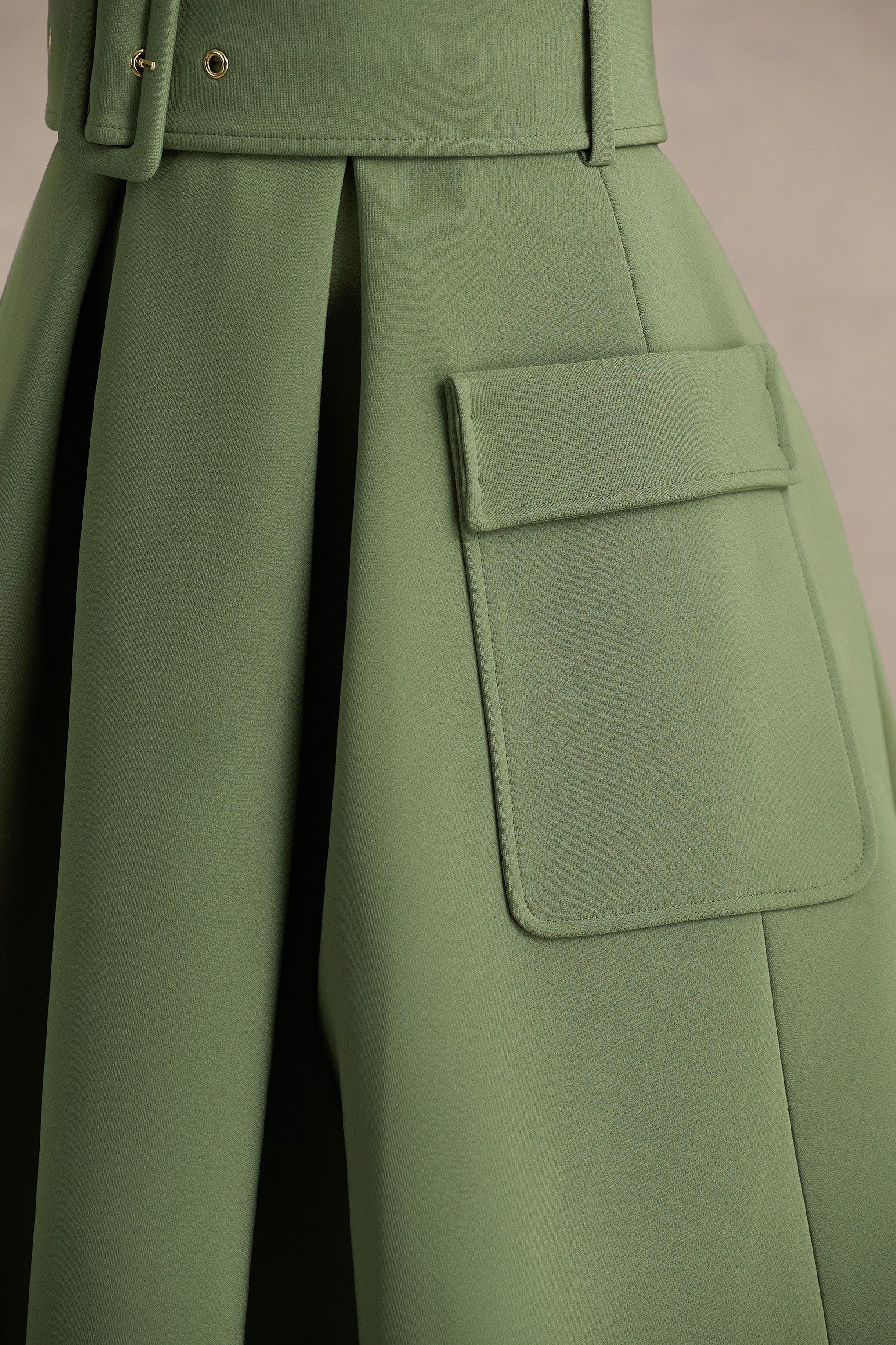 Elisia | Olive Crew-Neck Belted Midi Dress - Image 6