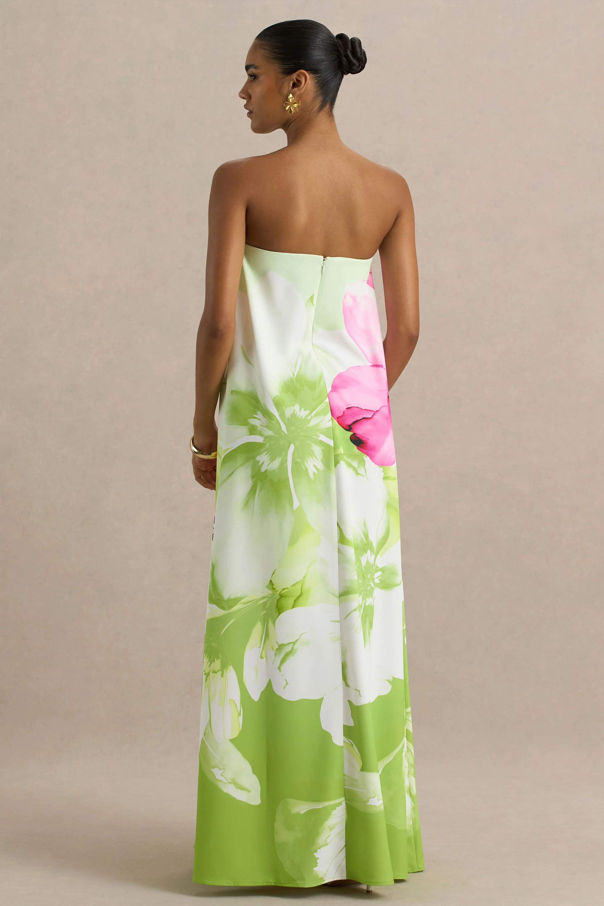 Ellery | Lime Floral Print Bandeau Maxi Dress - Image 2