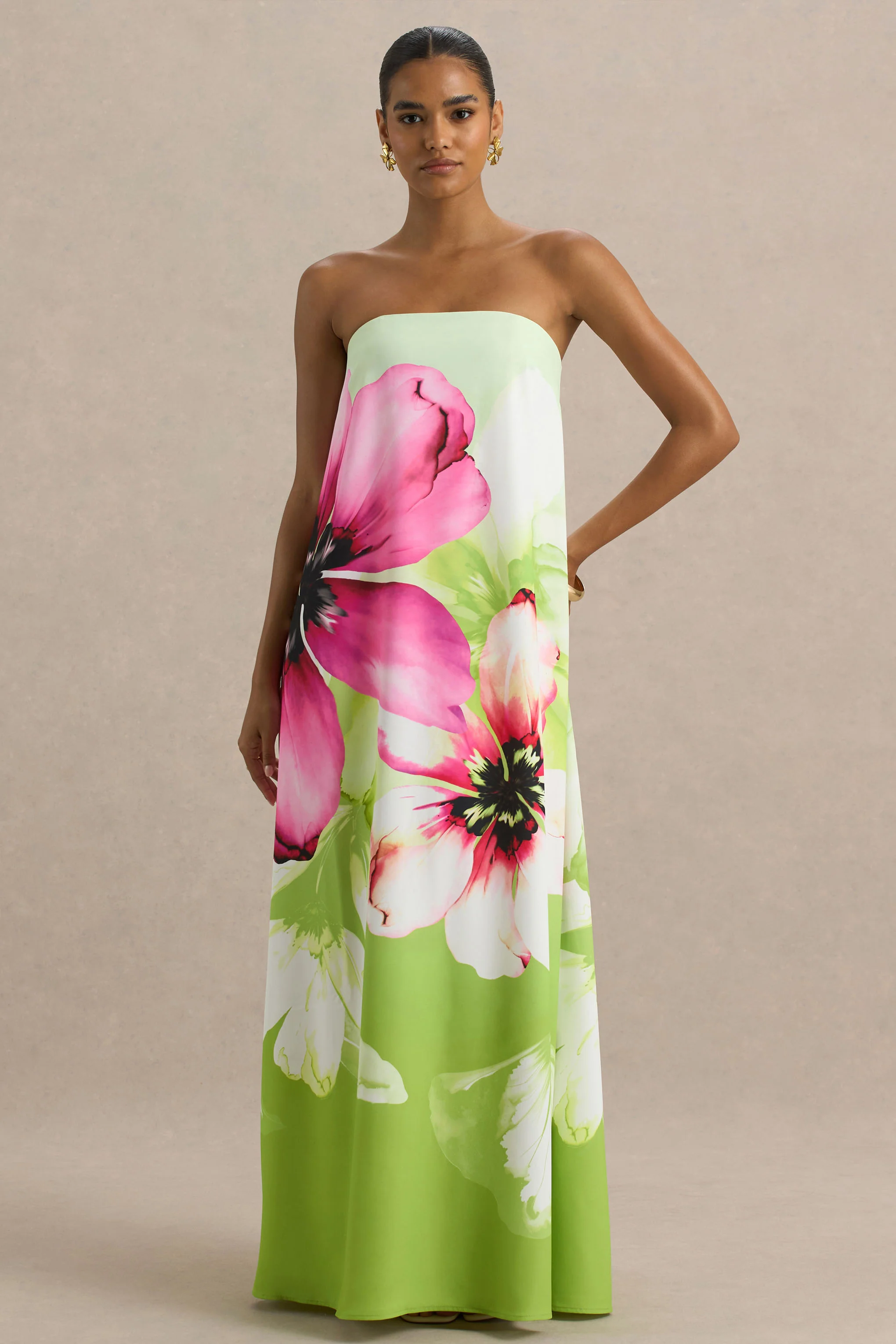 Ellery | Lime Floral Print Bandeau Maxi Dress - Image 3