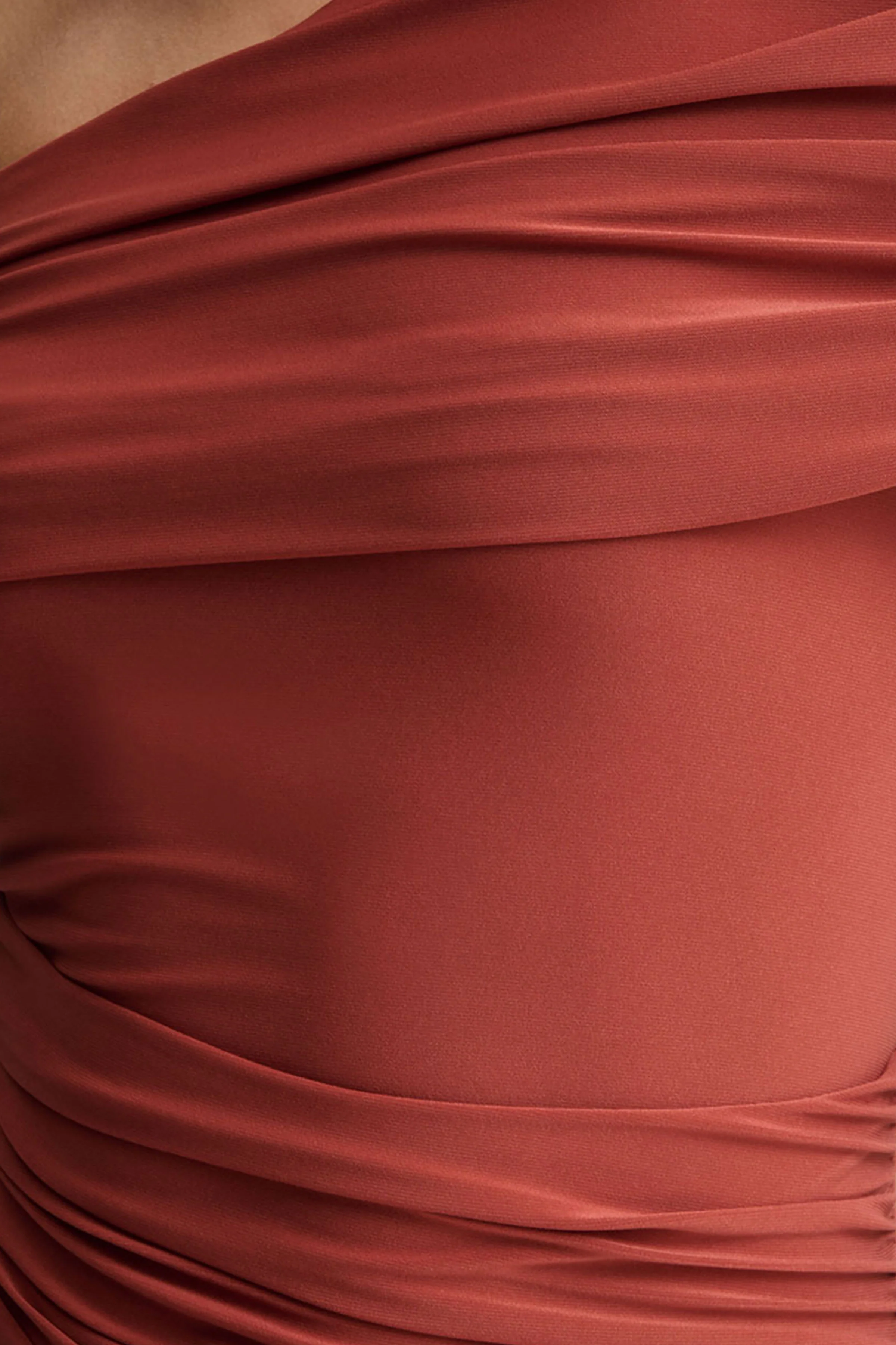 Elliora | Rust Asymmetric-Neck Midi Dress - Image 6