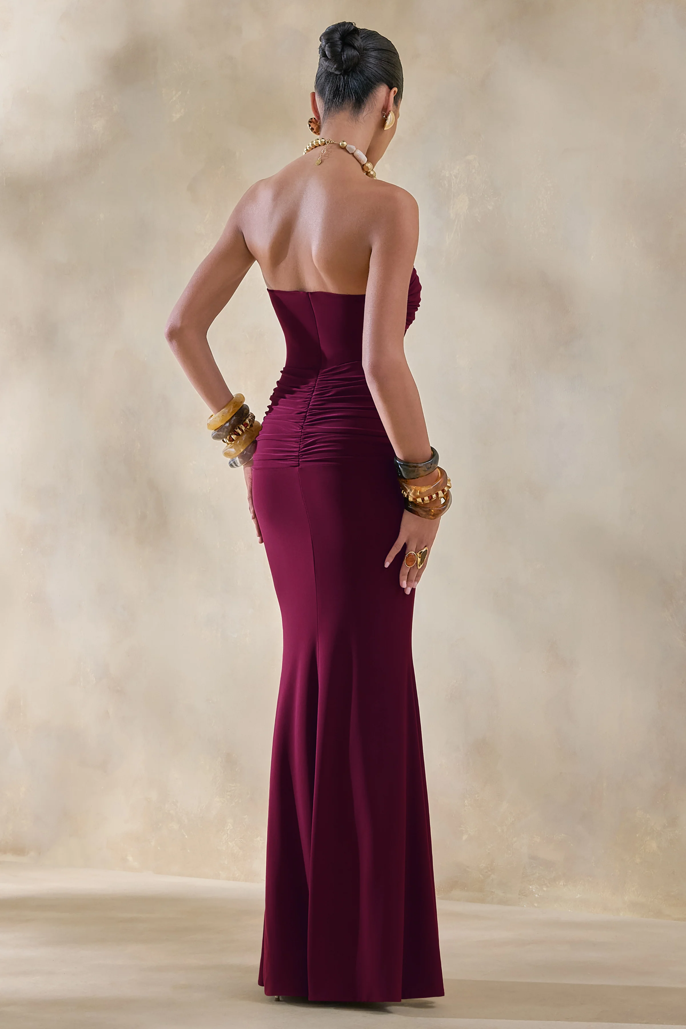 Elodia | Burgundy Bandeau Maxi Dress With Gathered-Detailing - Image 2