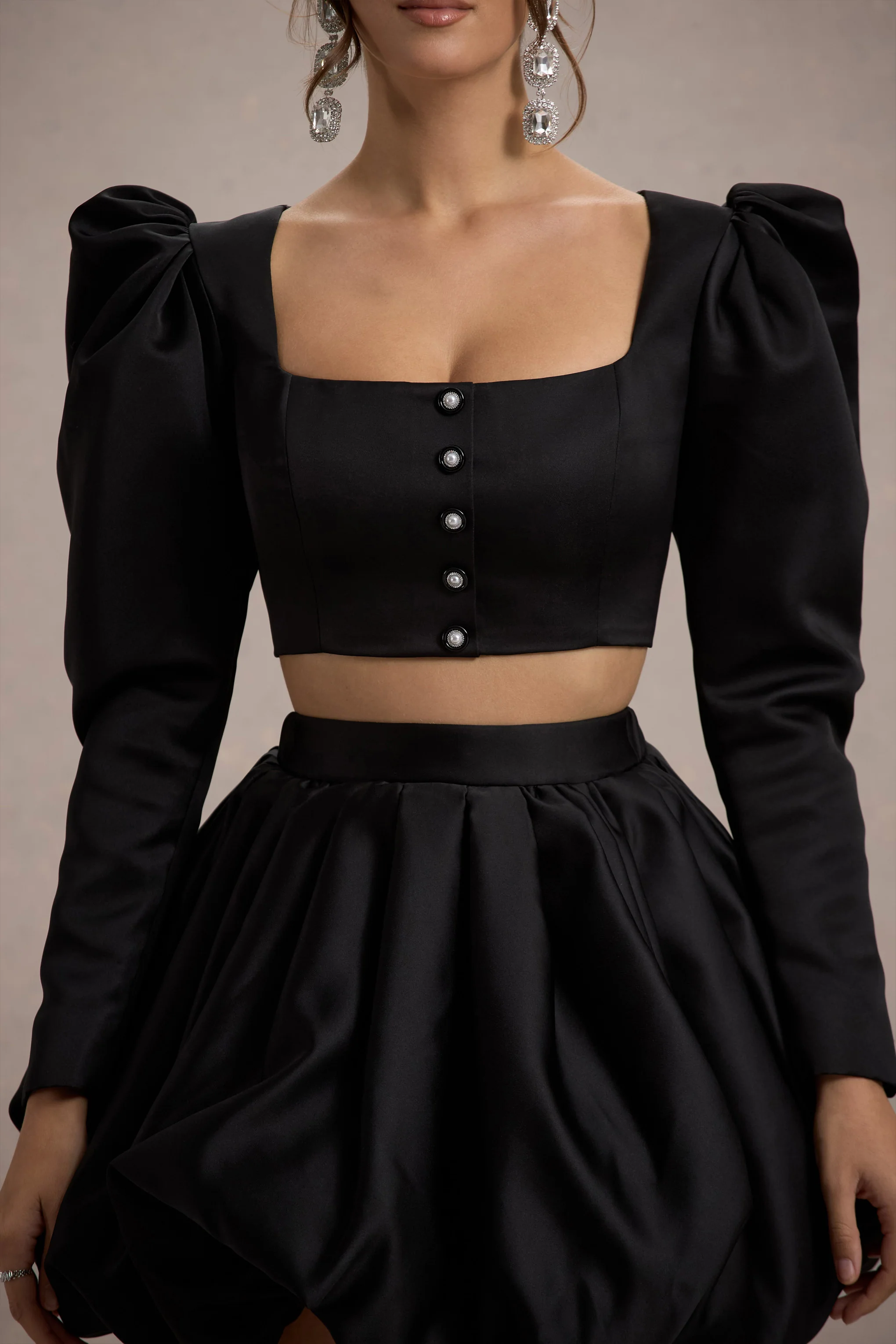 Eloisa | Black Satin Puff-Sleeve Cropped Jacket - Image 7