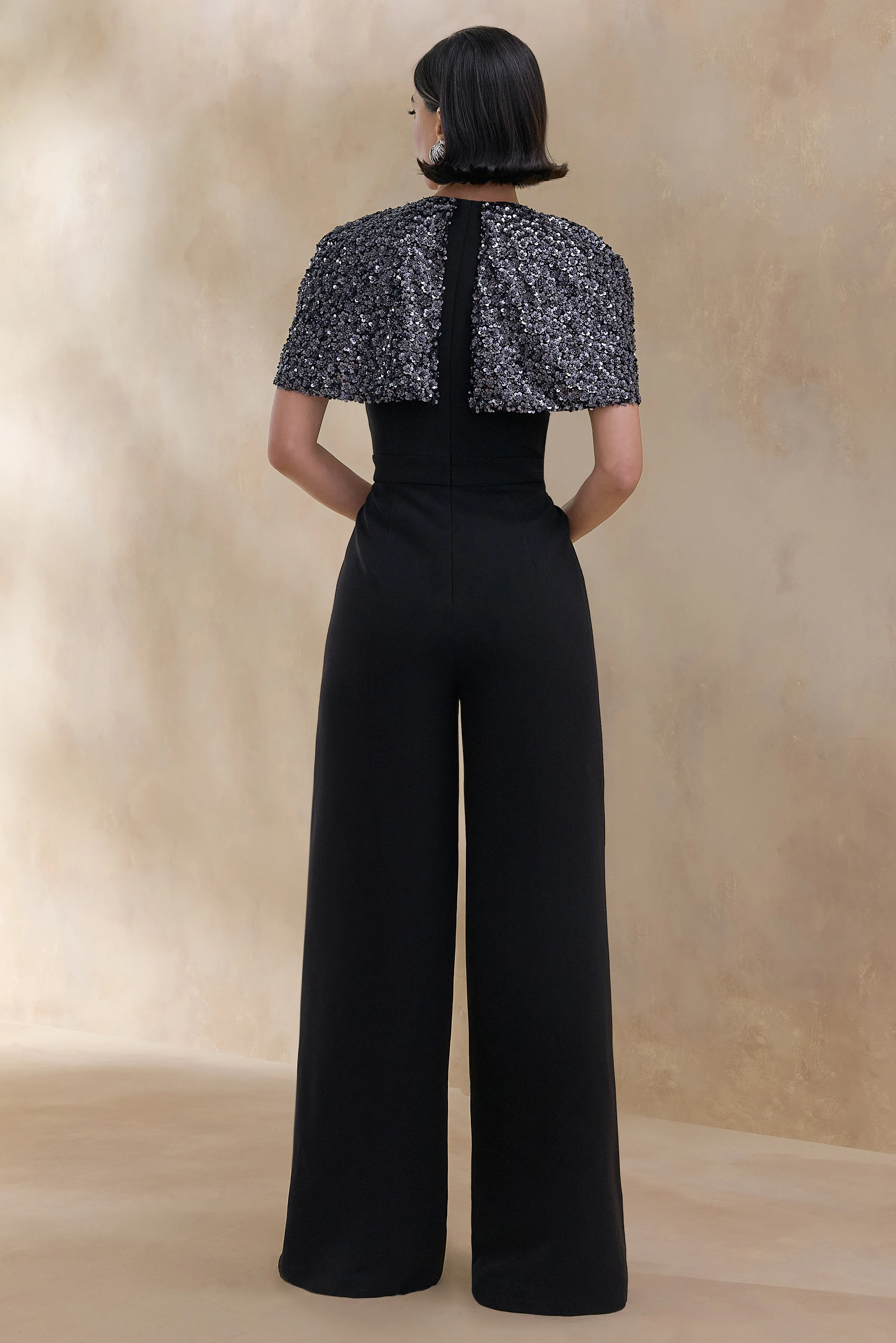Eloriana | Black Hand-Embellished High-Neck Jumpsuit - Image 2