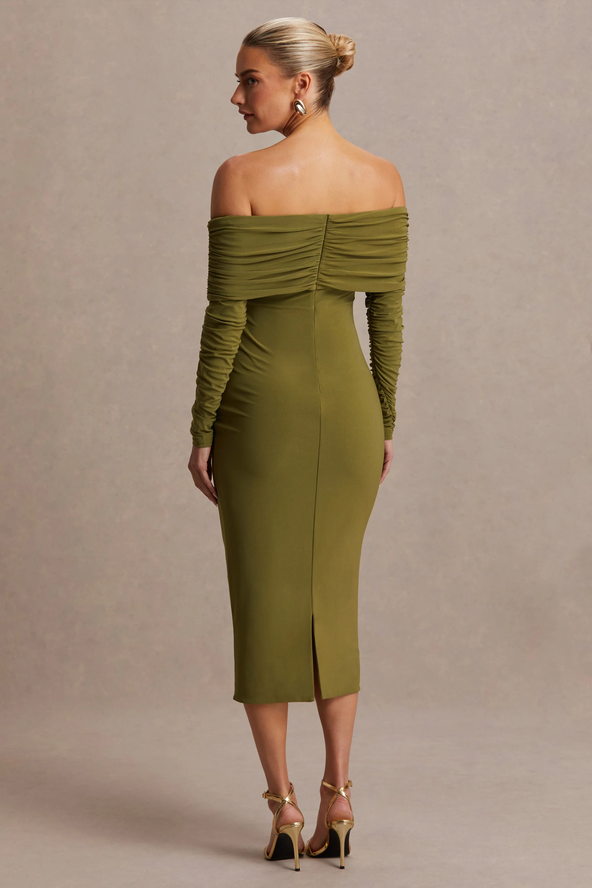 Elspeth | Olive Bardot-Neck Maternity Midi Dress - Image 2
