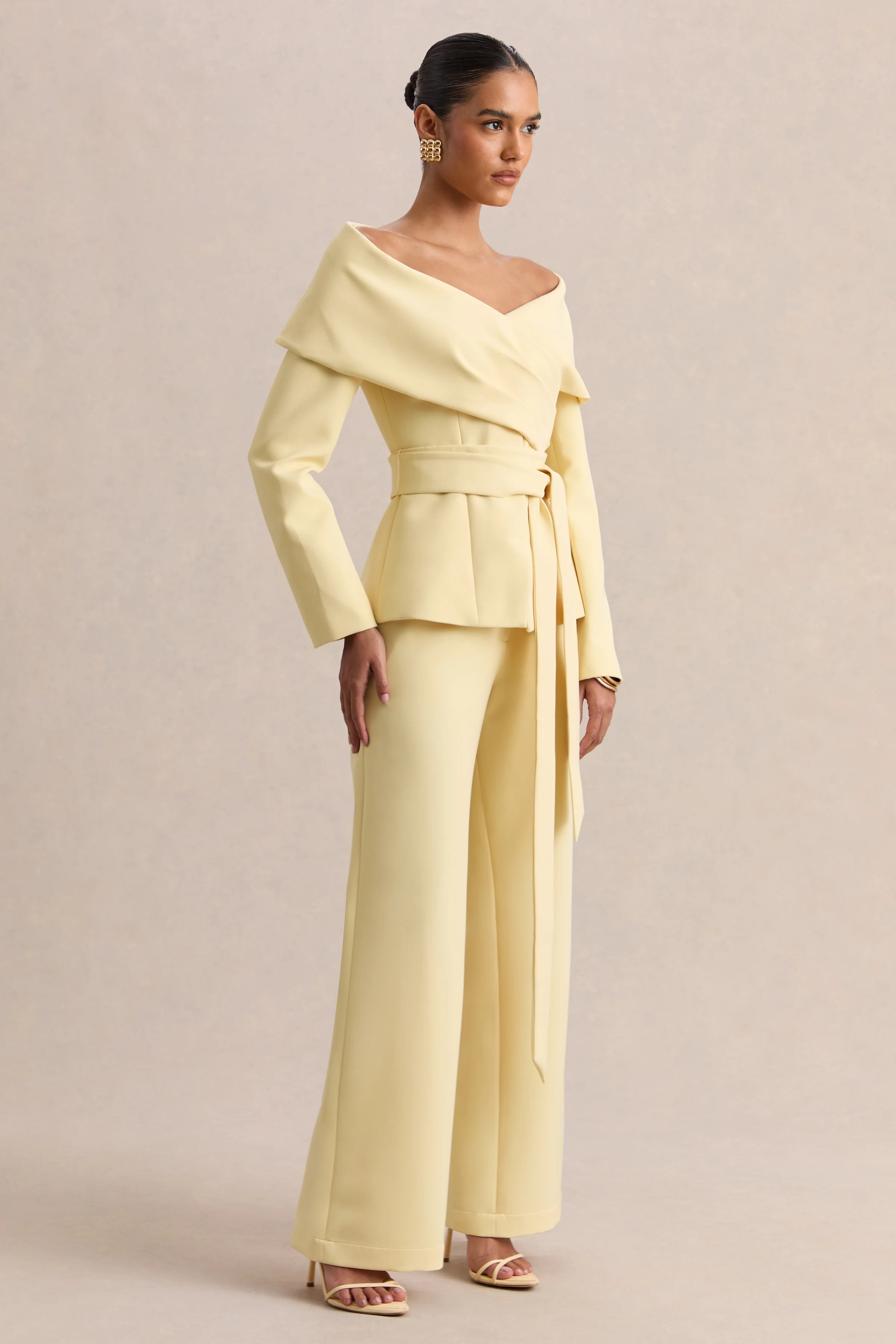 Empress | Lemon Bardot-Neck Tailored Top - Image 4