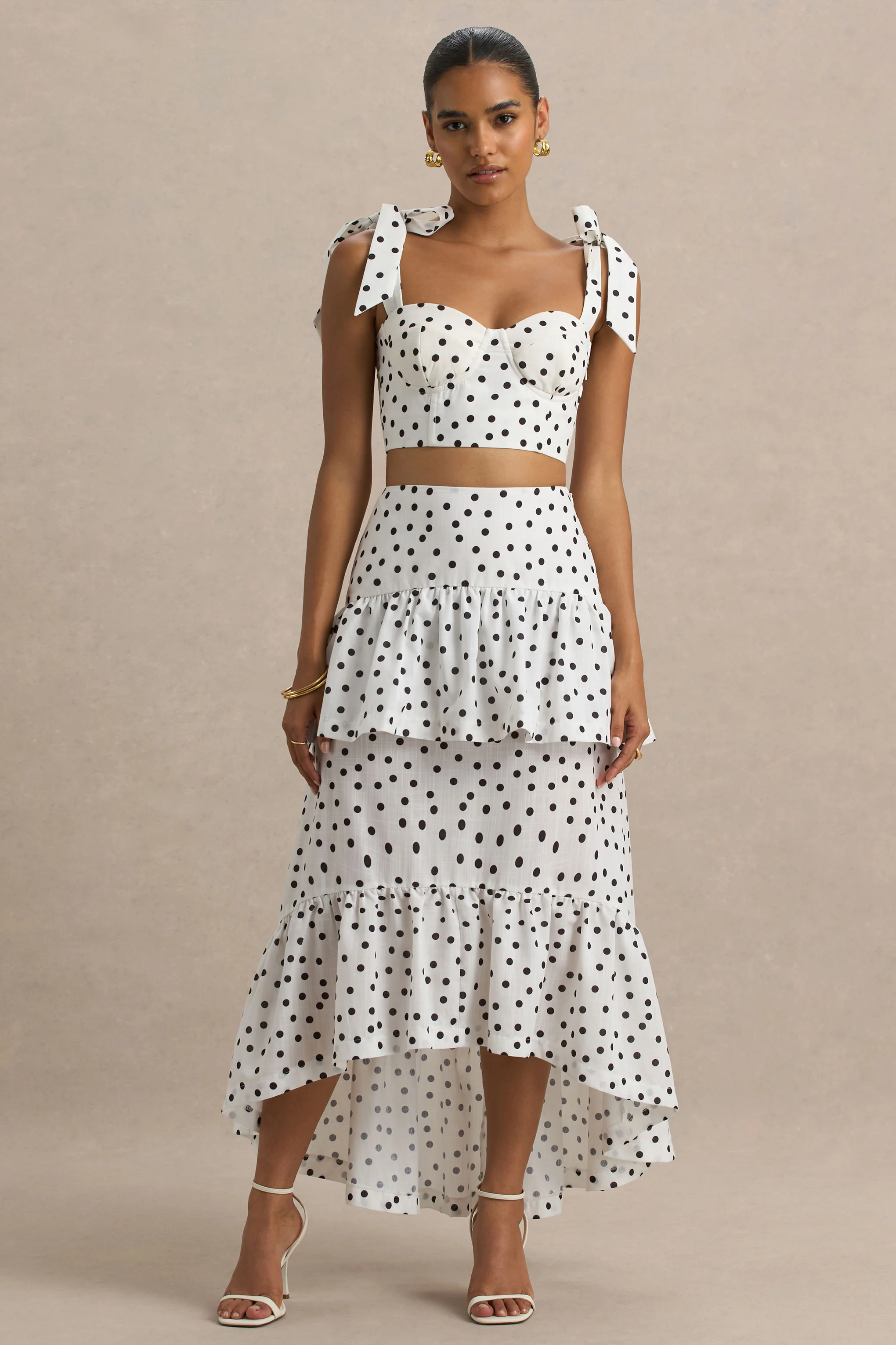 Emry | White Polka Dot High-Waist Maxi Skirt With Ruffle Detail - Image 3