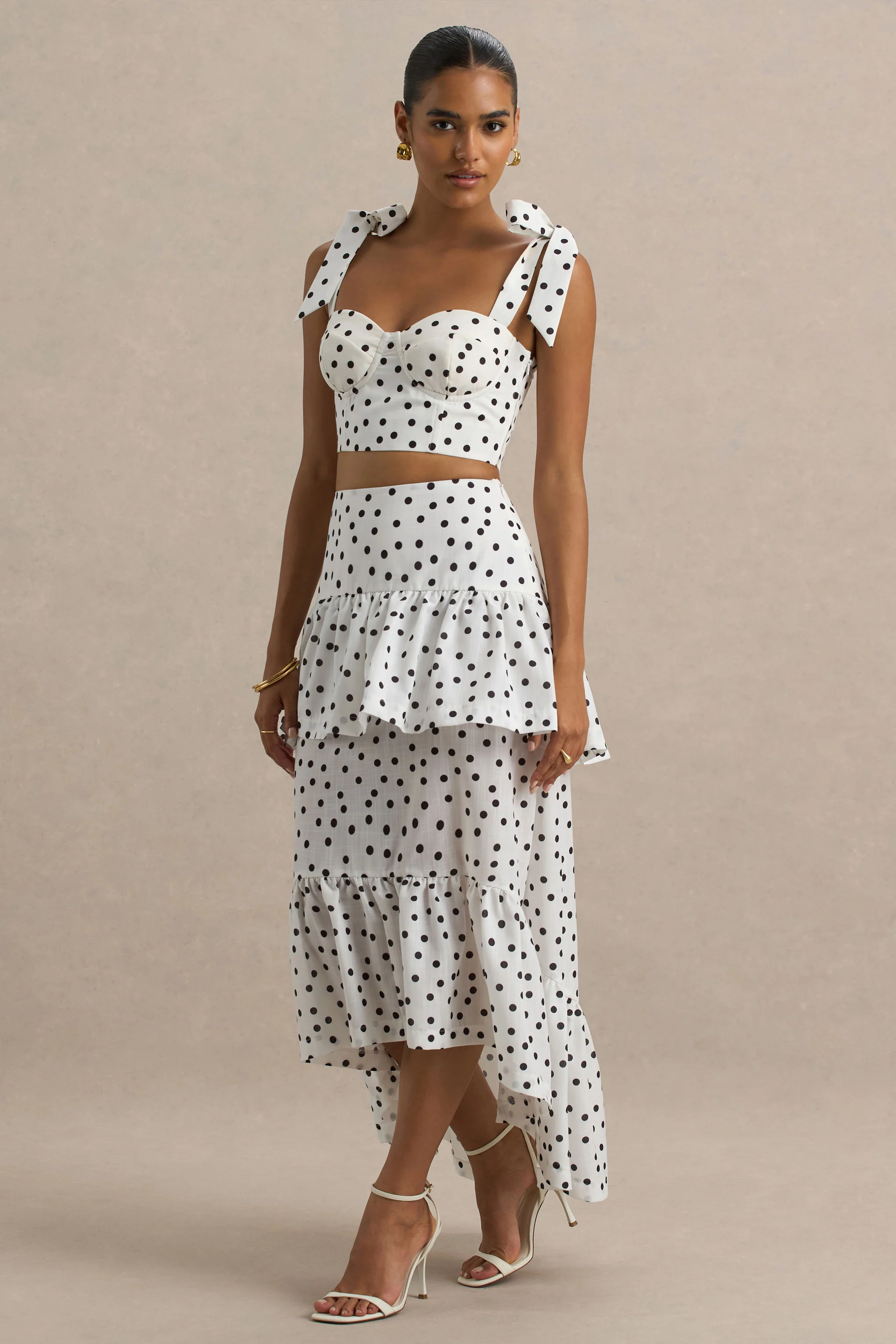 Emry | White Polka Dot High-Waist Maxi Skirt With Ruffle Detail - Image 4