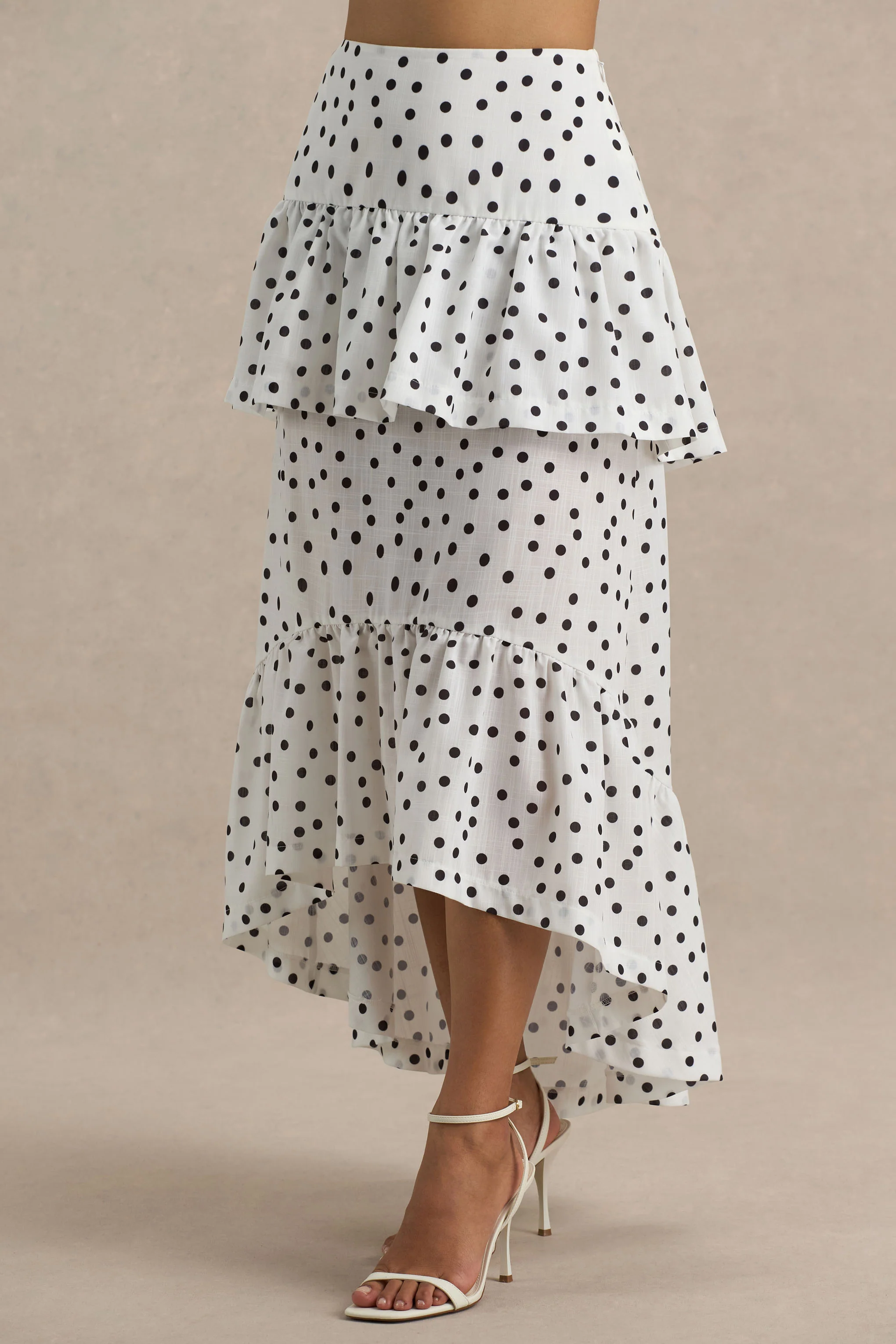 Emry | White Polka Dot High-Waist Maxi Skirt With Ruffle Detail - Image 5