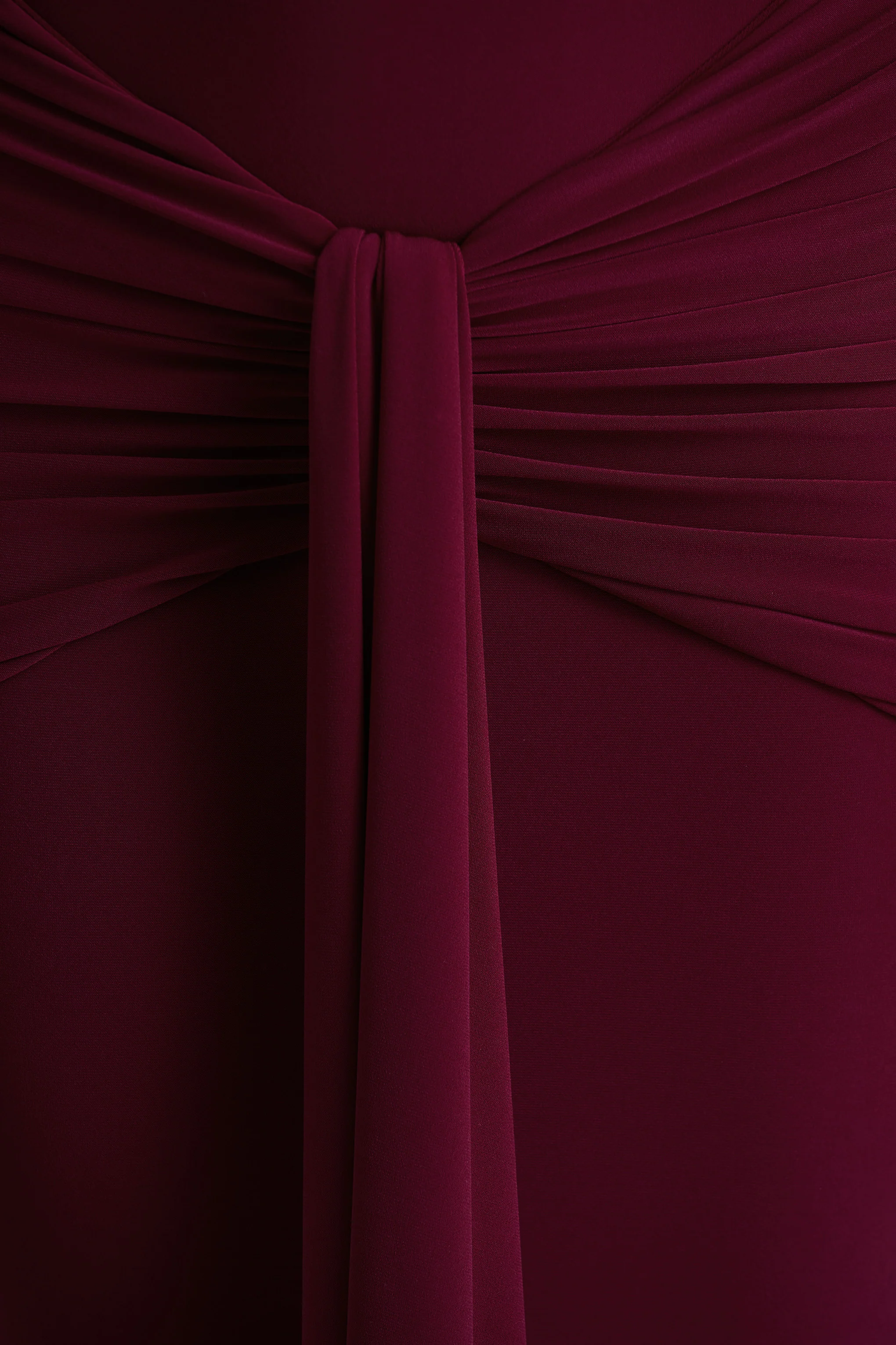 Envisioned | Burgundy Bardot-Neck Maxi Dress With Gathered And Drape Detail - Image 6