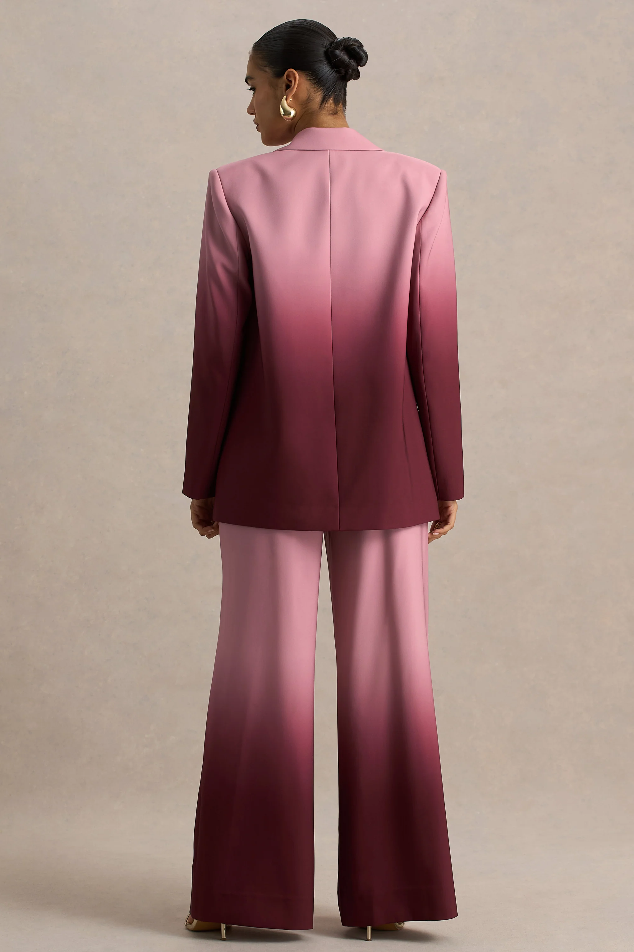 Enya | Cherry Ombre Plunge-Neck Satin Blazer - Image 2