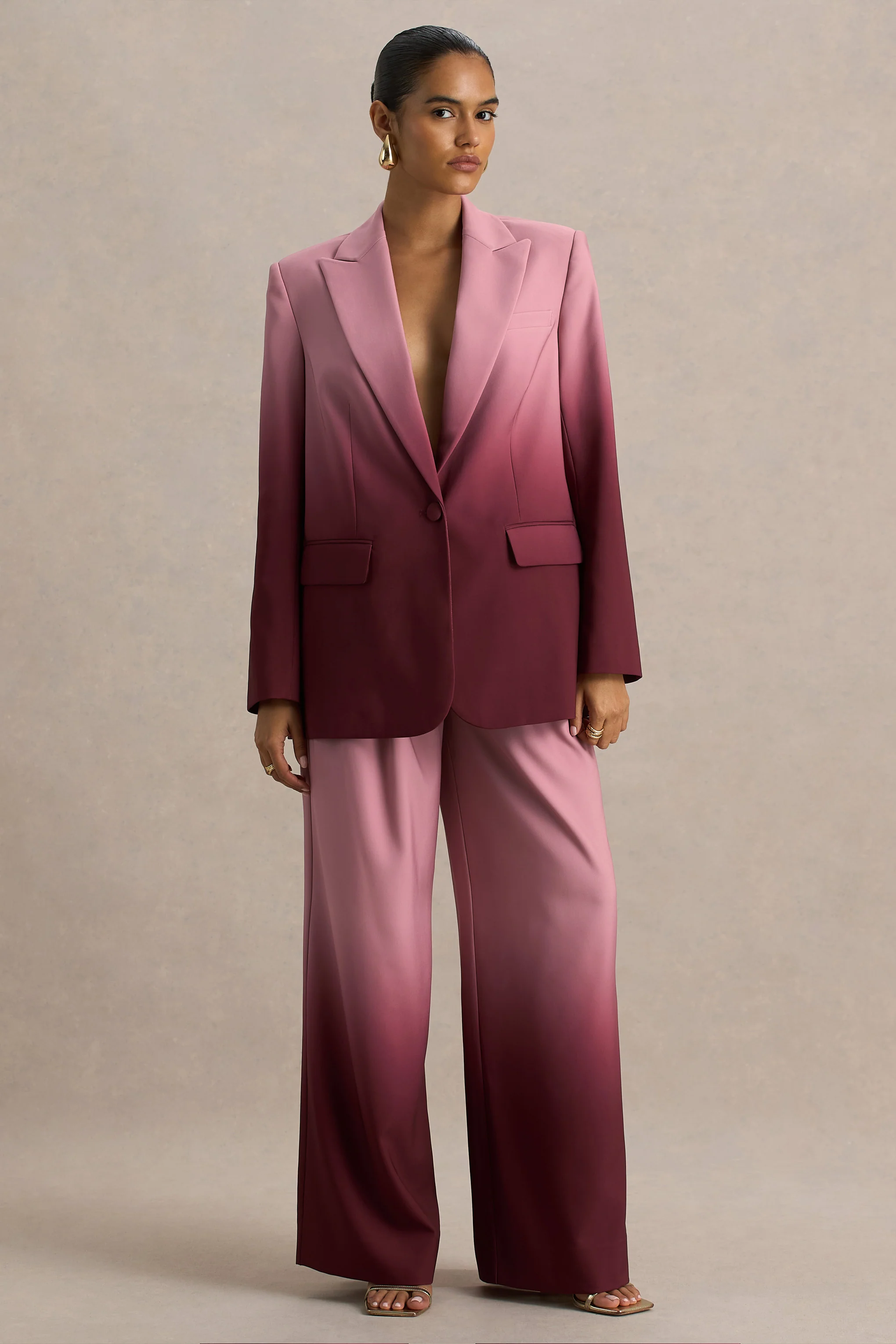 Enya | Cherry Ombre Plunge-Neck Satin Blazer - Image 5