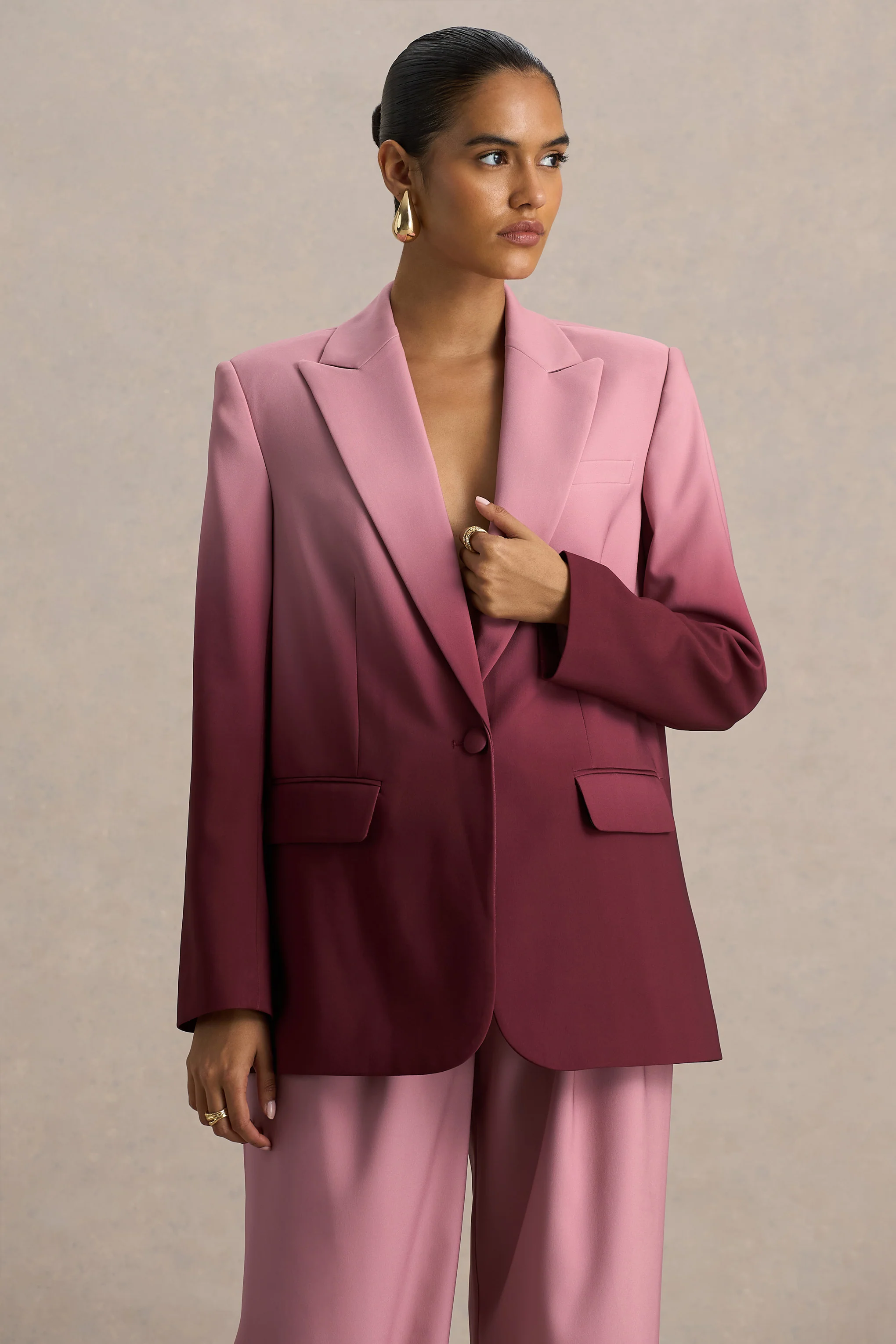 Enya | Cherry Ombre Plunge-Neck Satin Blazer - Image 7