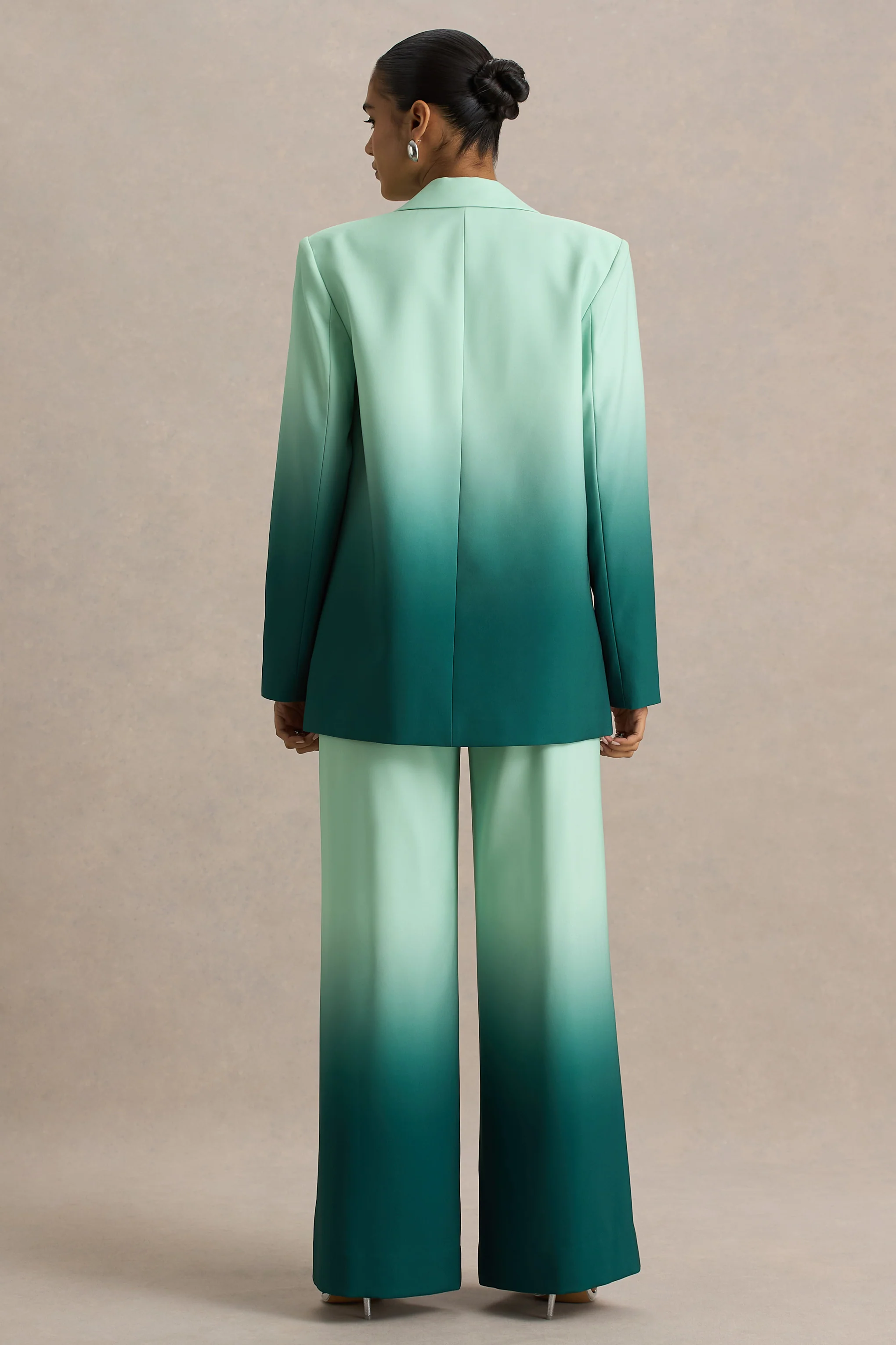 Enya | Emerald Ombre Plunge-Neck Satin Blazer - Image 2