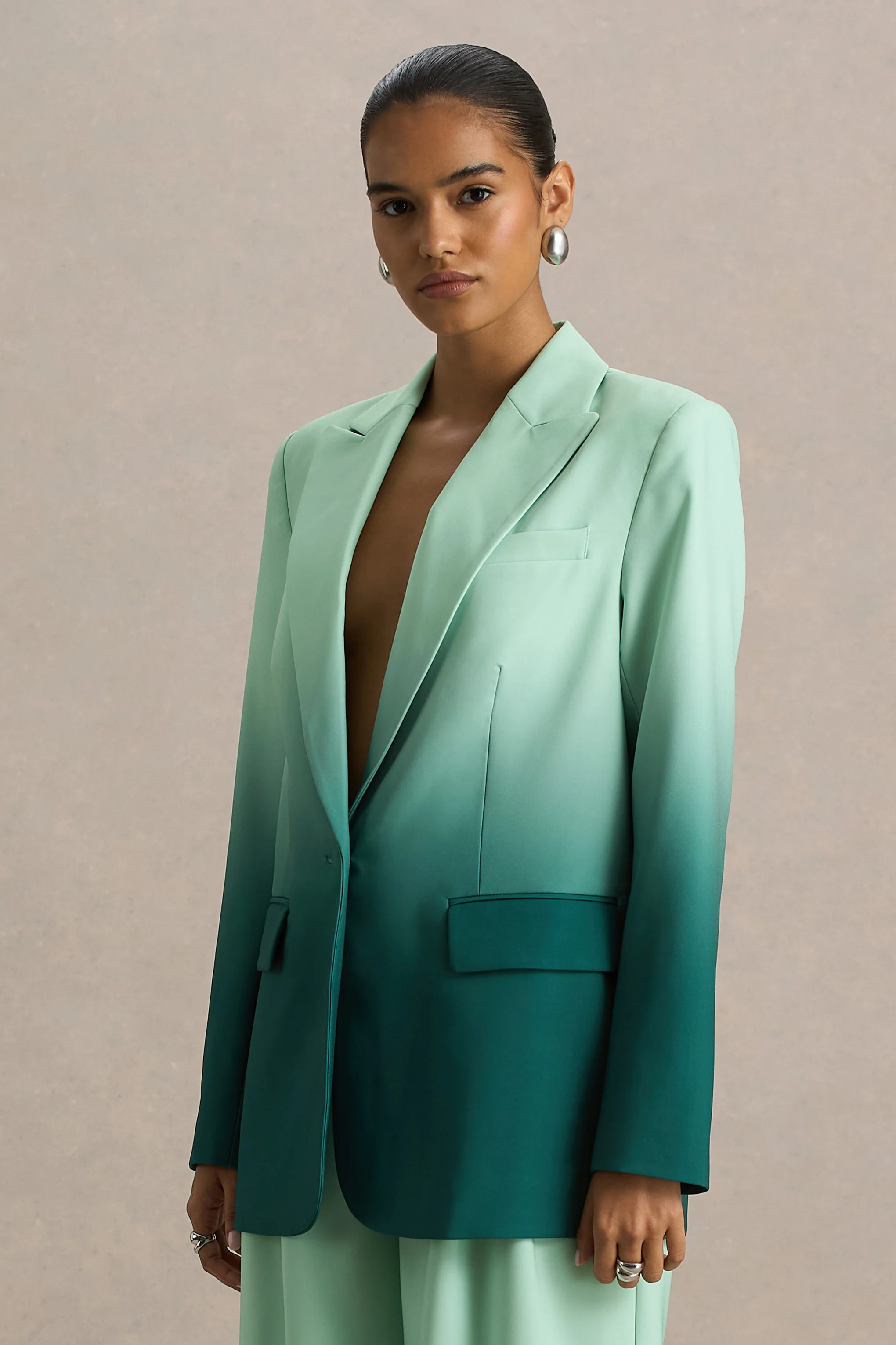 Enya | Emerald Ombre Plunge-Neck Satin Blazer - Image 3