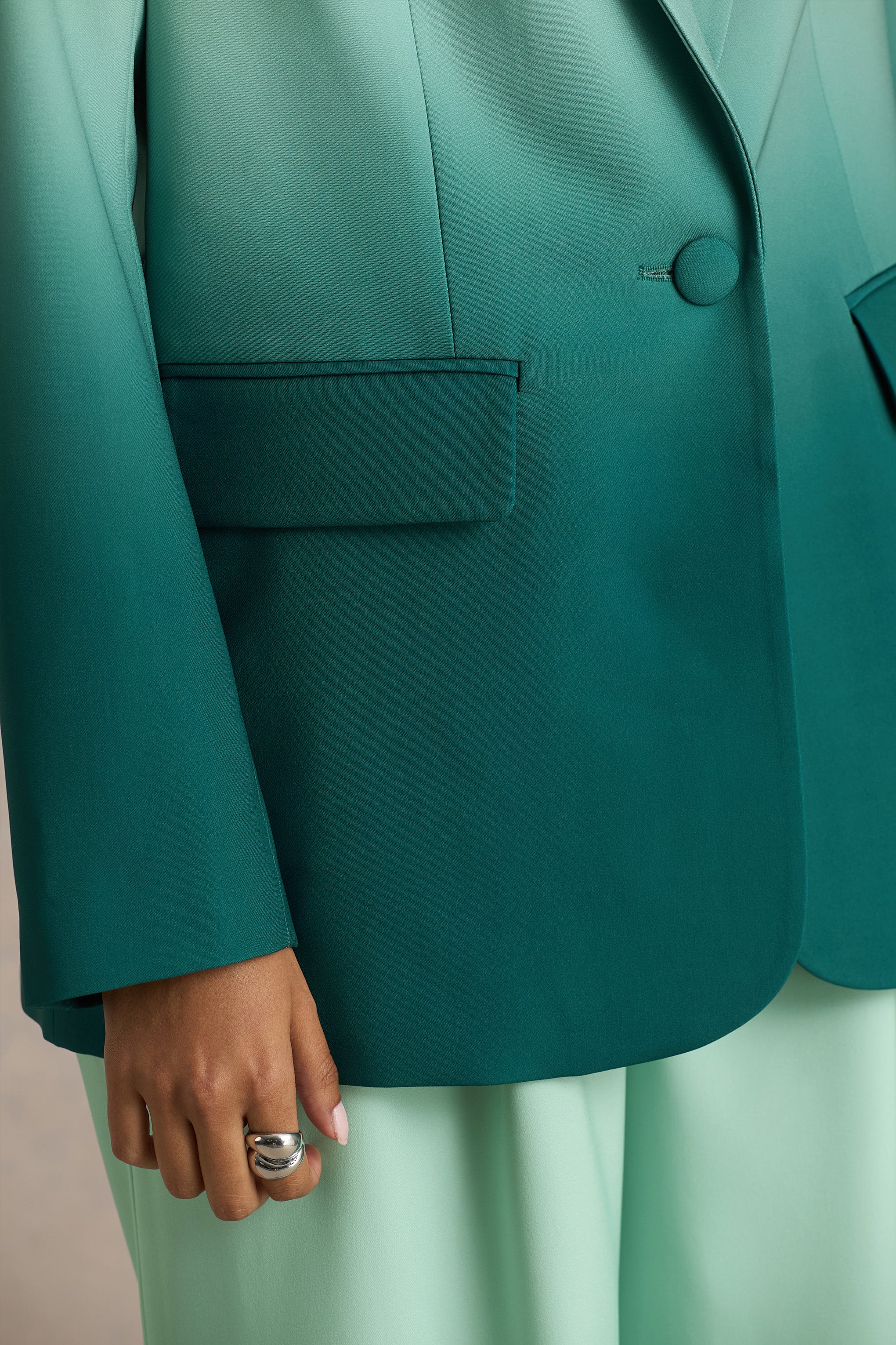 Enya | Emerald Ombre Plunge-Neck Satin Blazer - Image 7