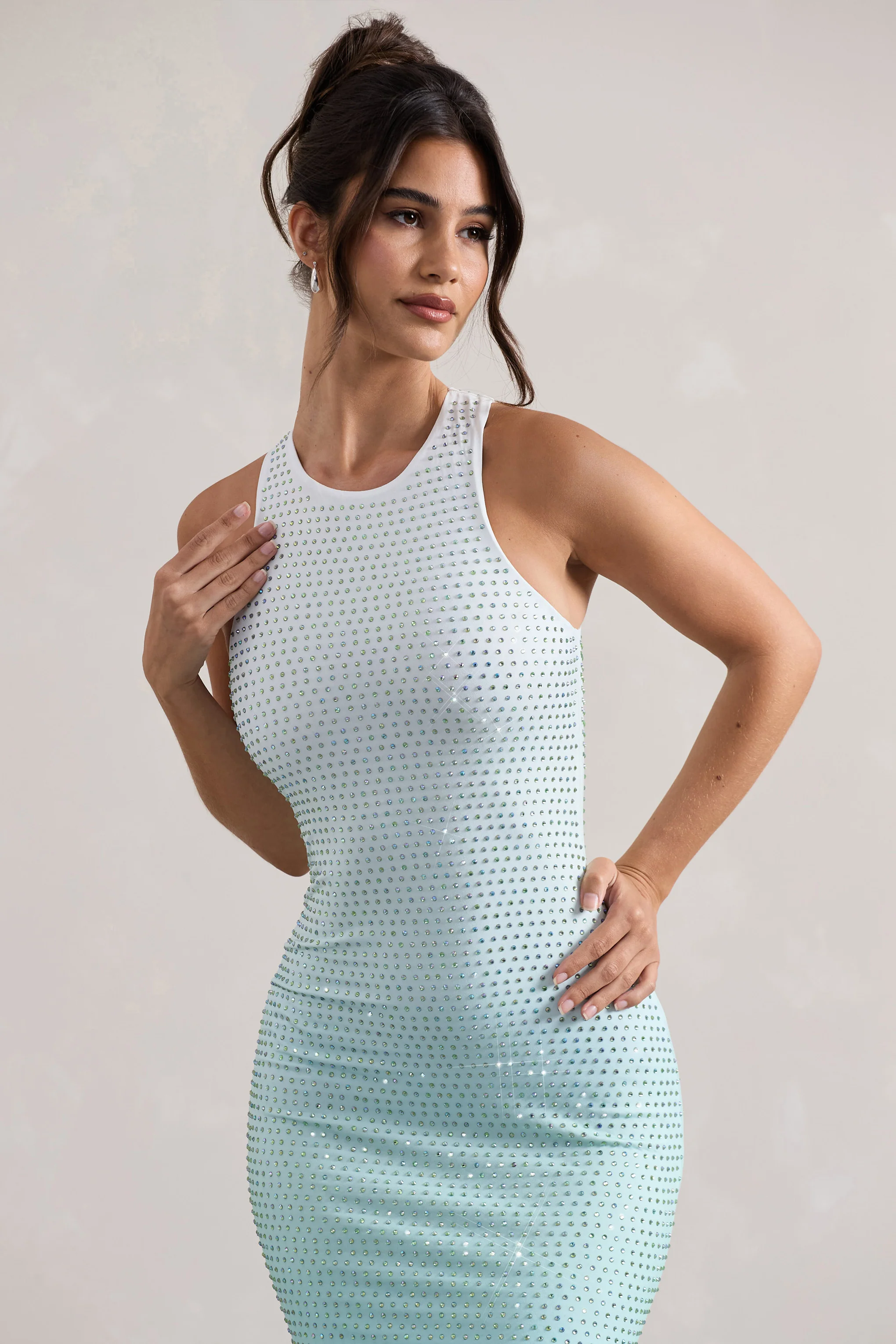 Escala | Mint Ombre Embellished Racer-Neck Maxi Dress - Image 6