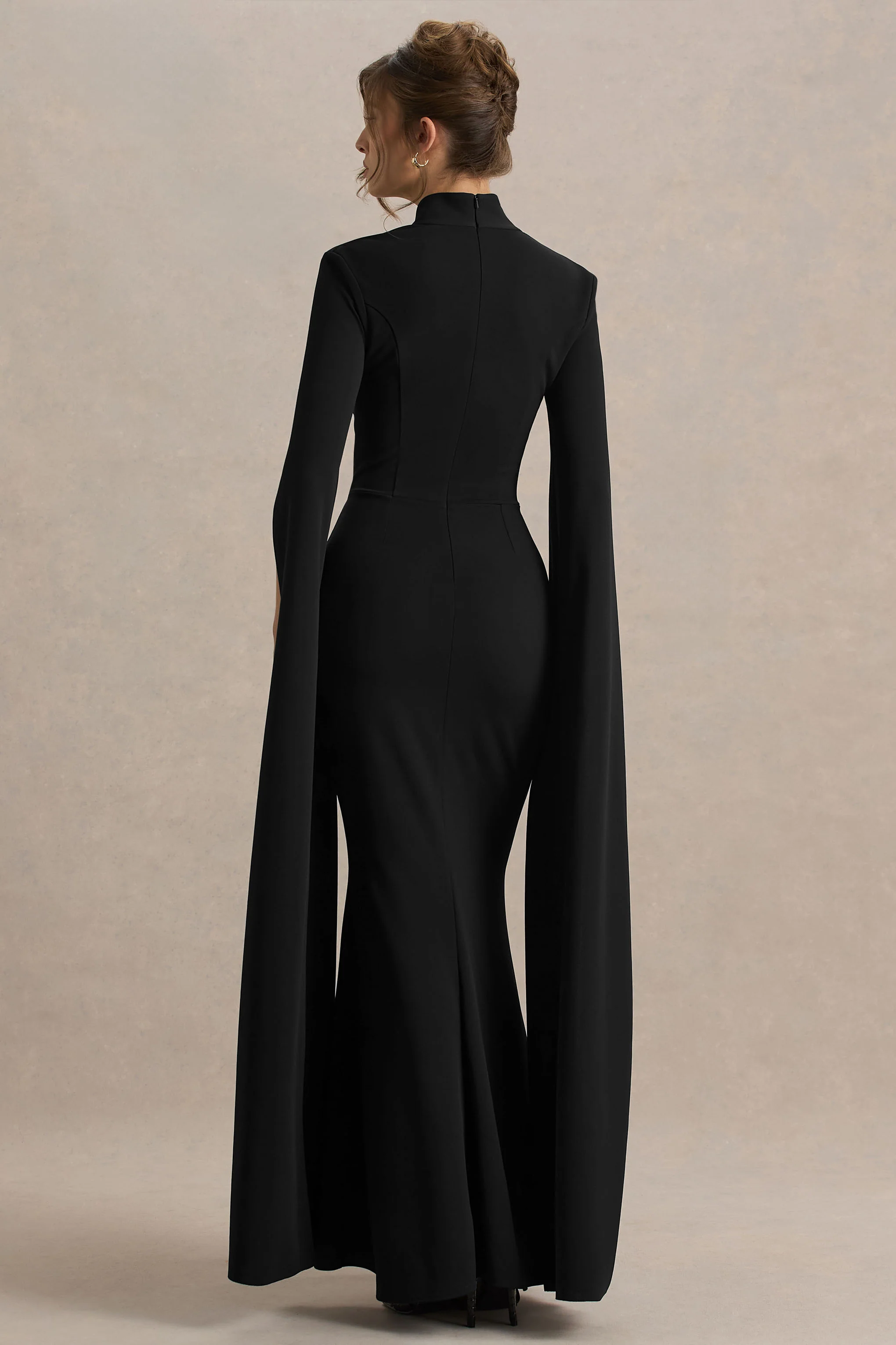 Esme | Black Square-Neck Maxi Dress With Cape Sleeves - Image 2
