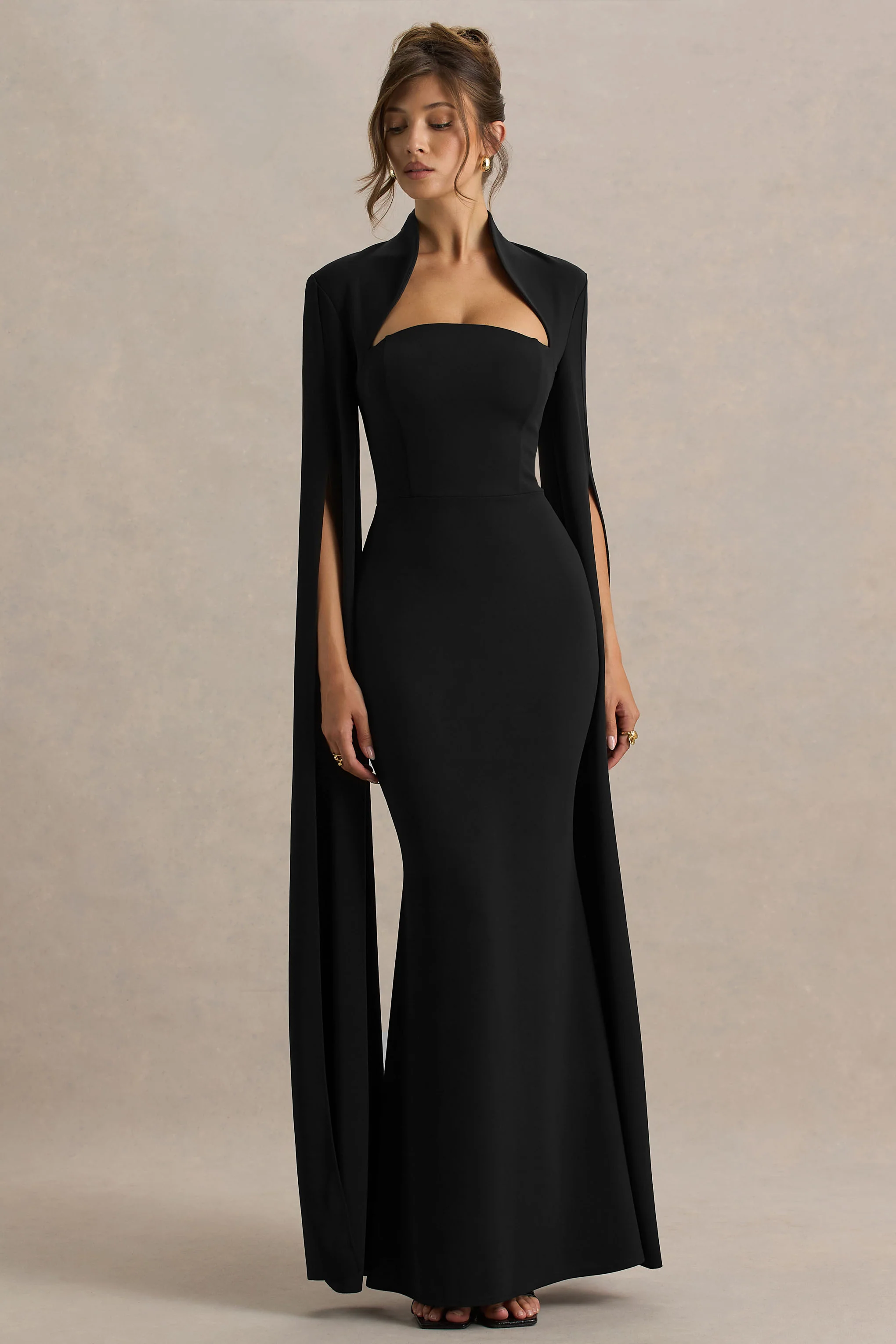 Esme | Black Square-Neck Maxi Dress With Cape Sleeves - Image 5