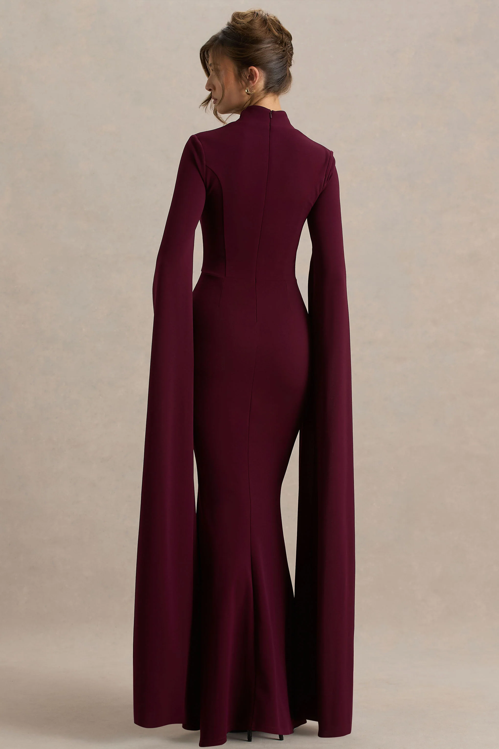 Esme | Burgundy Square-Neck Maxi Dress With Cape Sleeves - Image 2