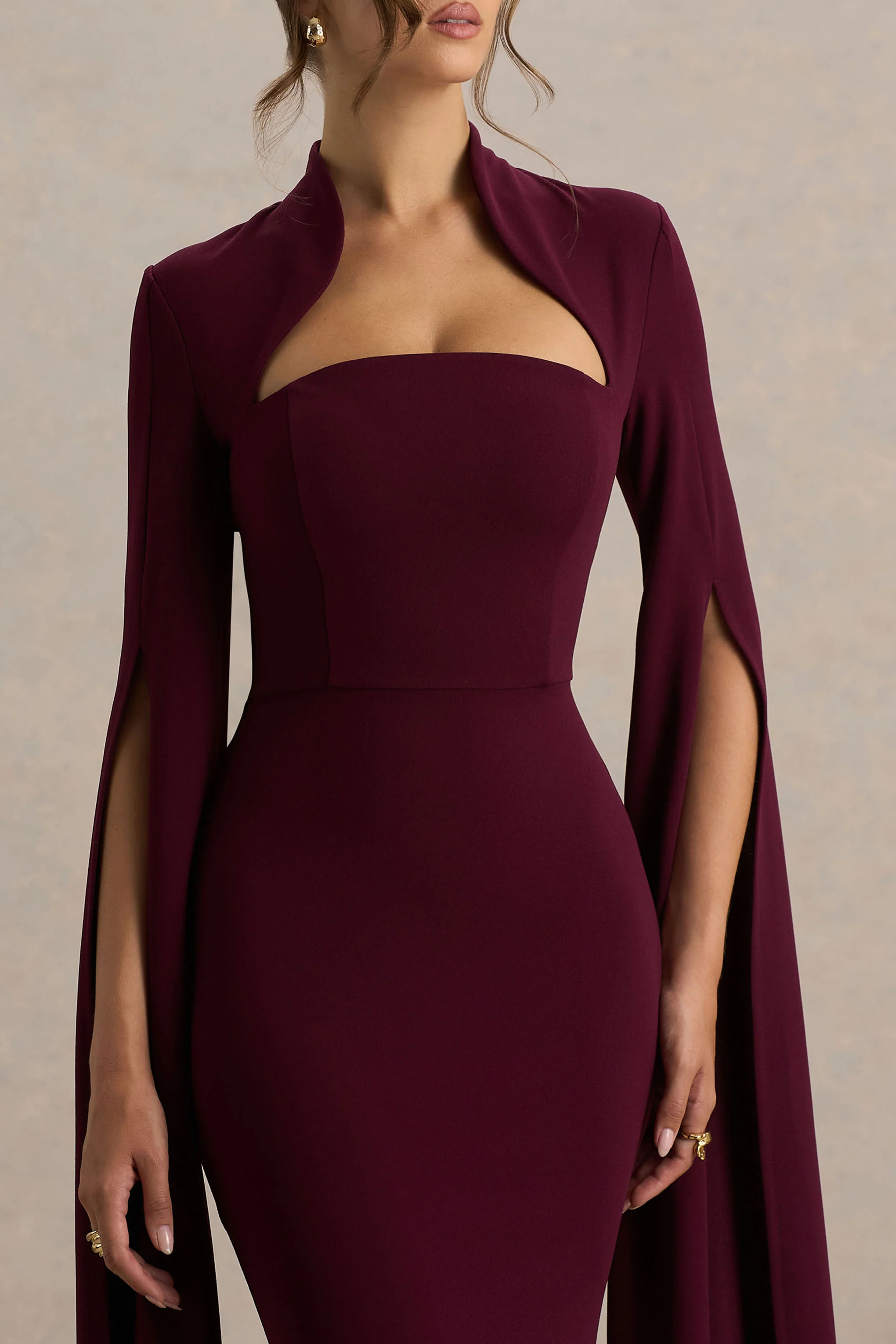 Esme | Burgundy Square-Neck Maxi Dress With Cape Sleeves - Image 3