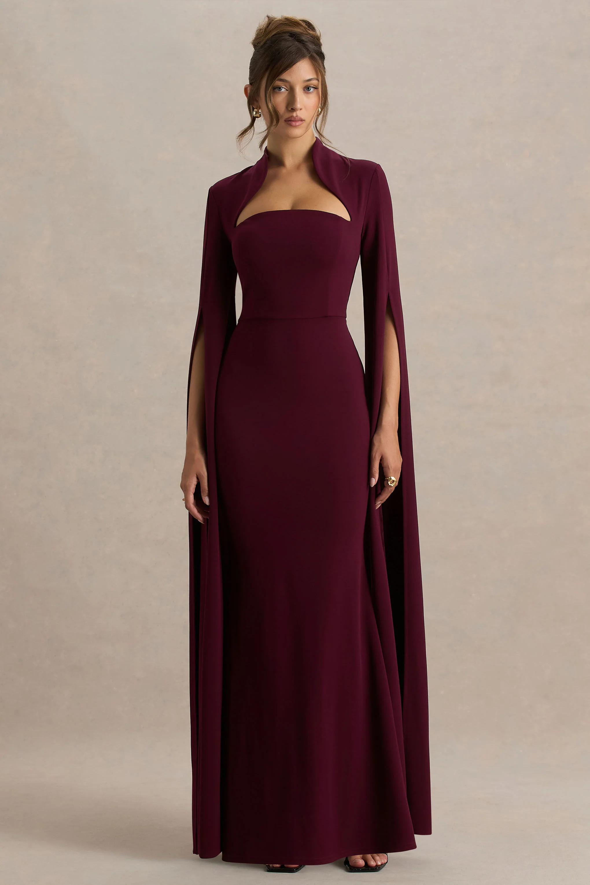 Esme | Burgundy Square-Neck Maxi Dress With Cape Sleeves - Image 4
