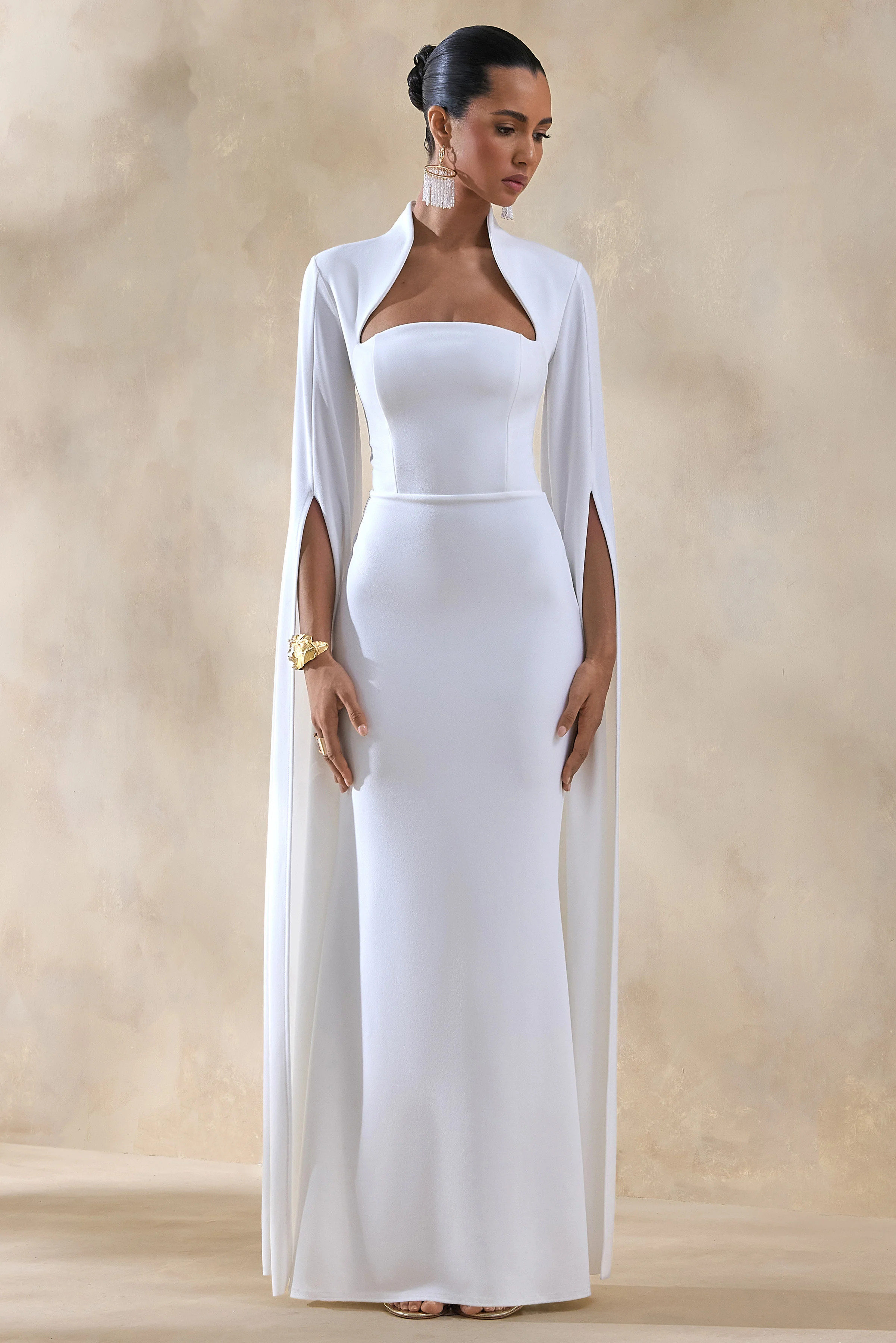 Esme | White Square-Neck Maxi Dress With Cape Sleeves - Image 4