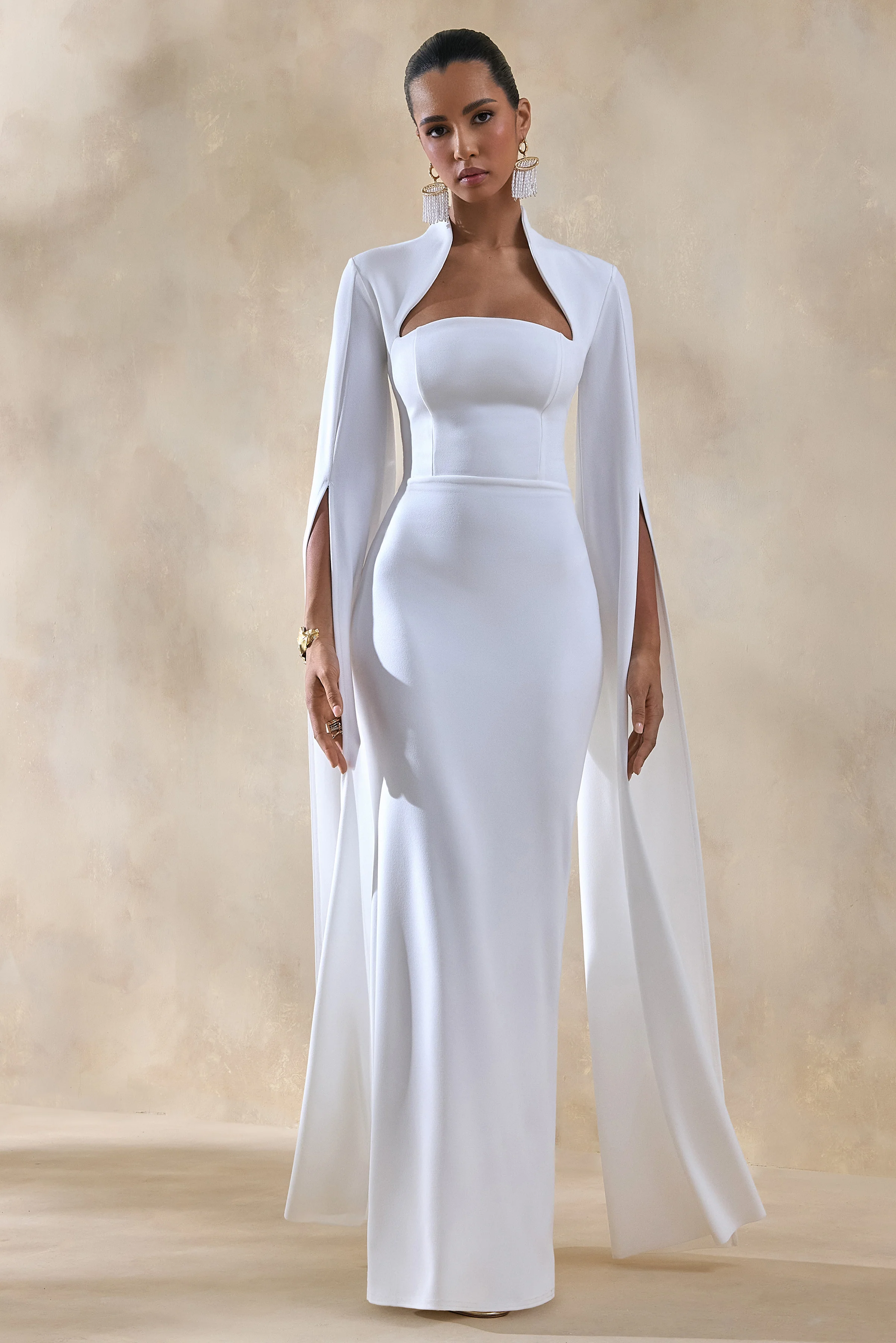 Esme | White Square-Neck Maxi Dress With Cape Sleeves - Image 5