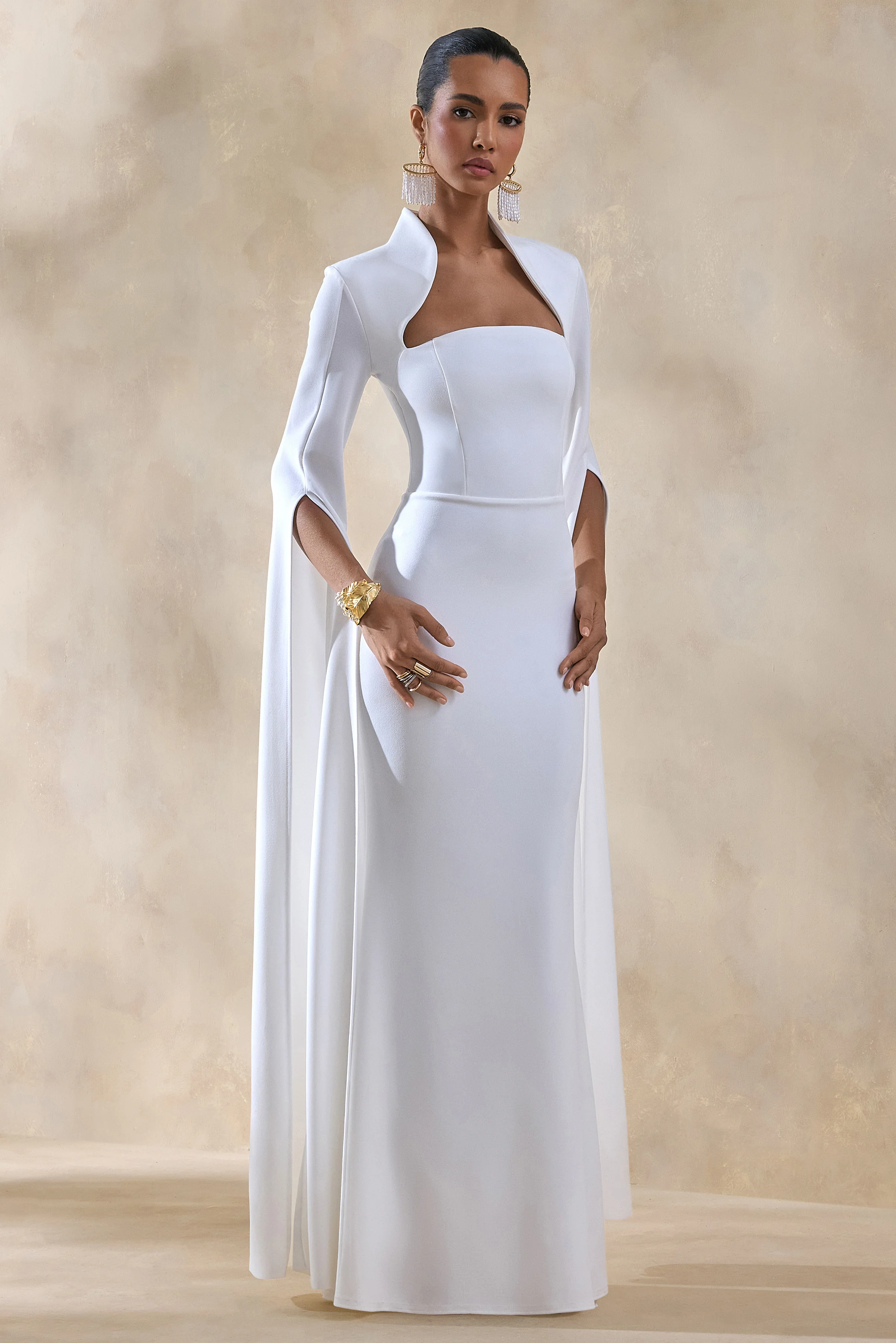 Esme | White Square-Neck Maxi Dress With Cape Sleeves - Image 6