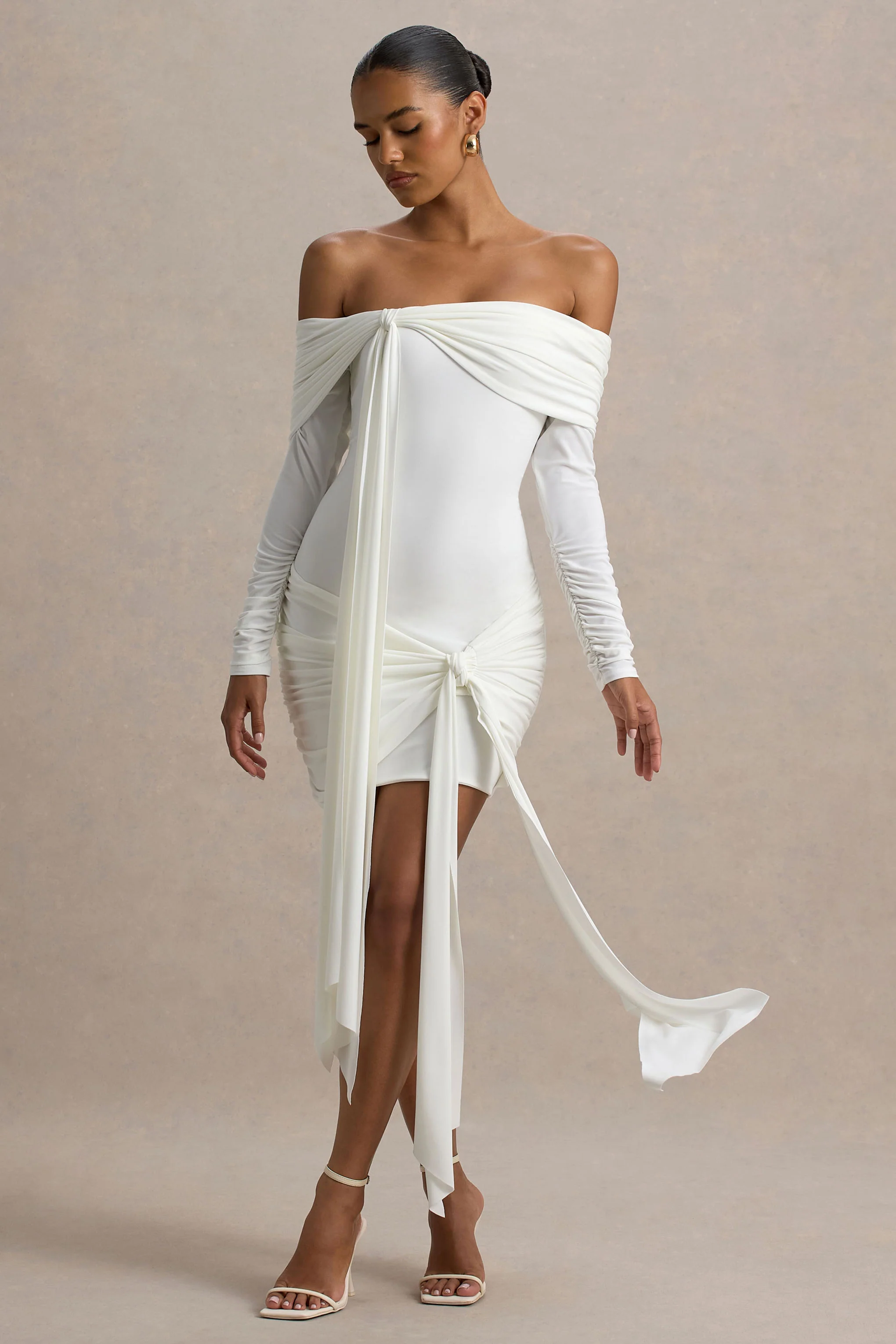 Essie | White Bardot Wrap Mini Dress With Sash Detail - Image 5