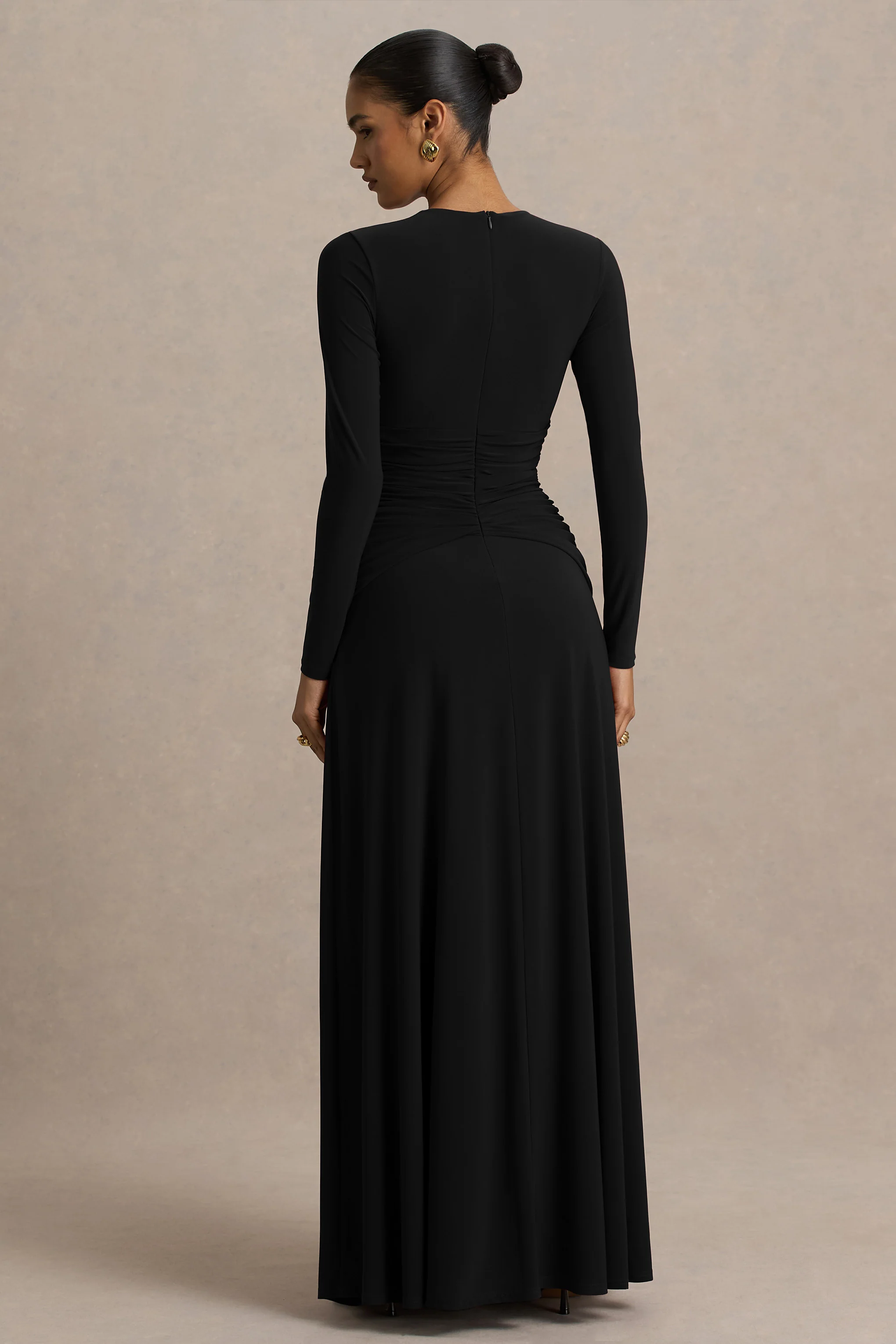 Estrella | Black High-Neck Maxi Dress With Ruched Detailing - Image 2