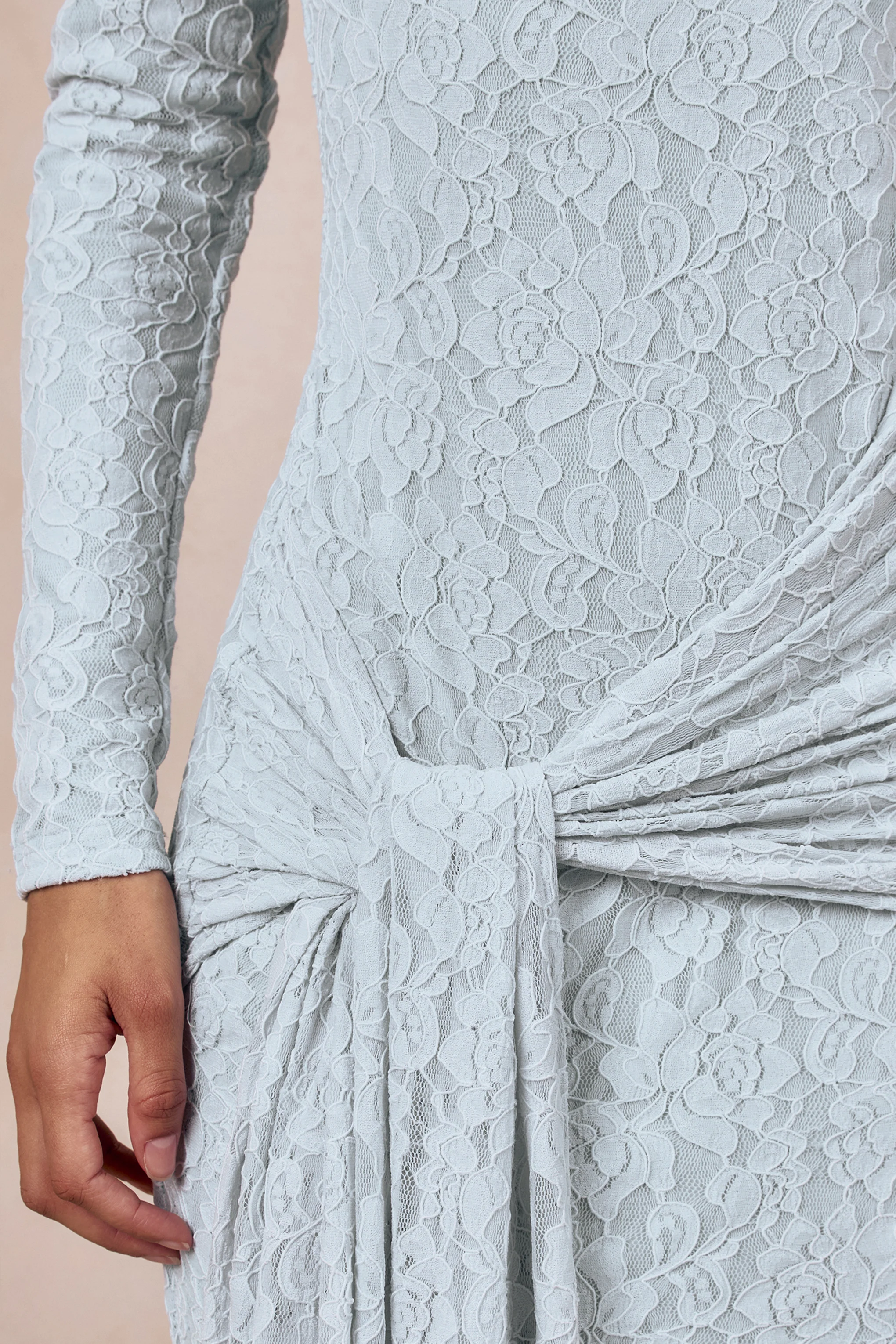 Evangela | Powder Blue Lace Crew-Neck Maxi Dress With Wrap-Detail - Image 7