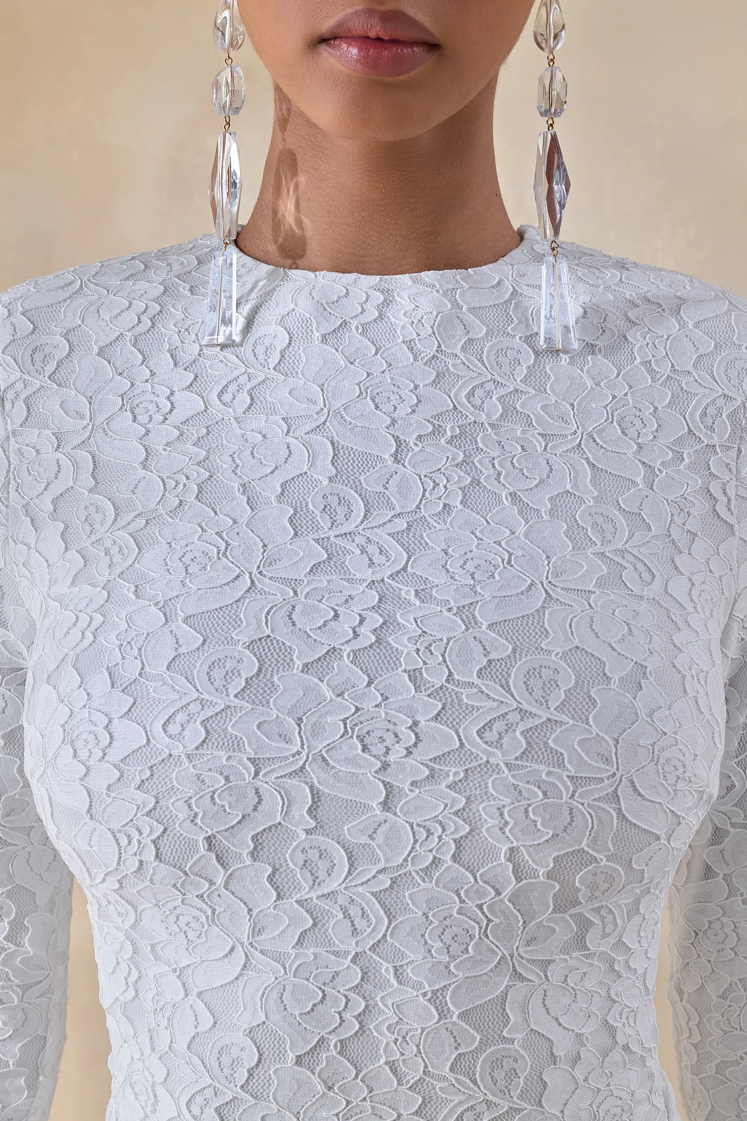 Evangela | White Lace Crew-Neck Maxi Dress With Wrap-Detail - Image 4