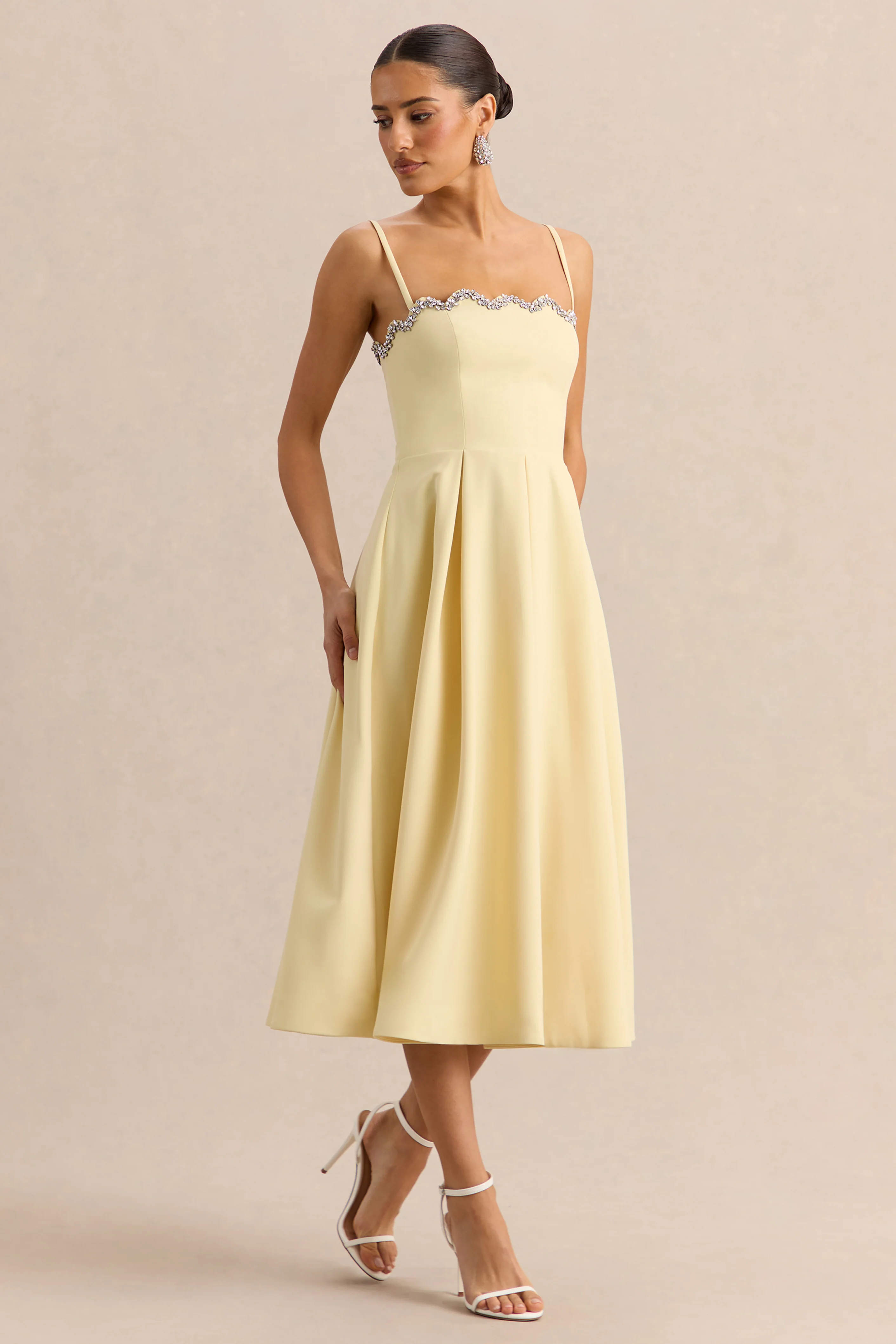 Evoria | Lemon Scalloped Square-Neck Midi Dress - Image 5