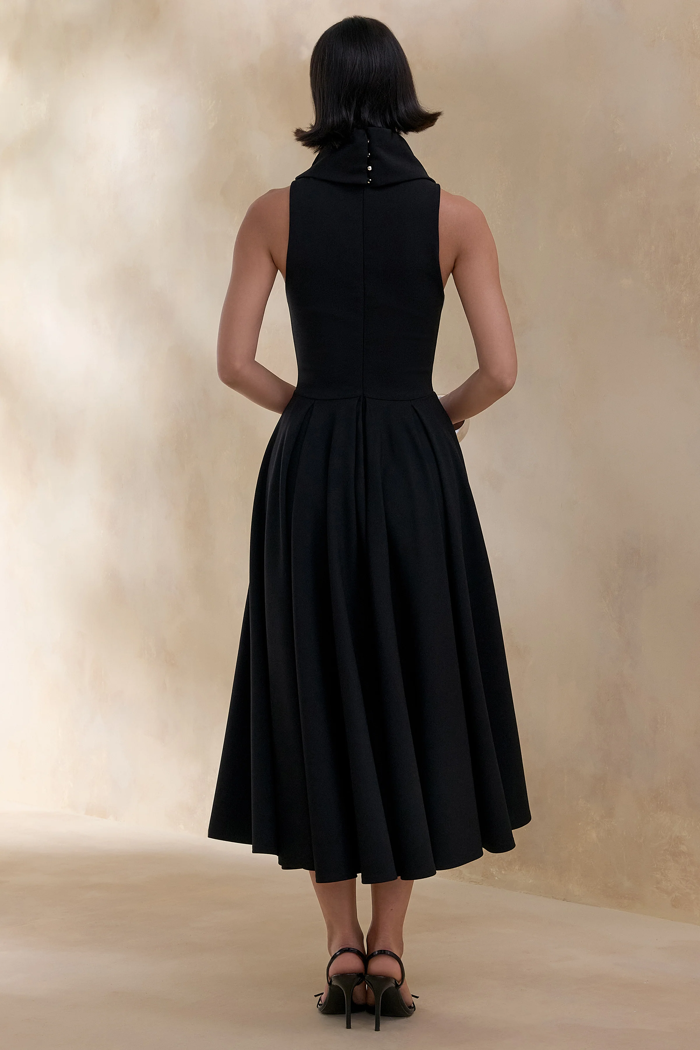 Exclusivity | Black High-Neck Midi Dress - Image 2