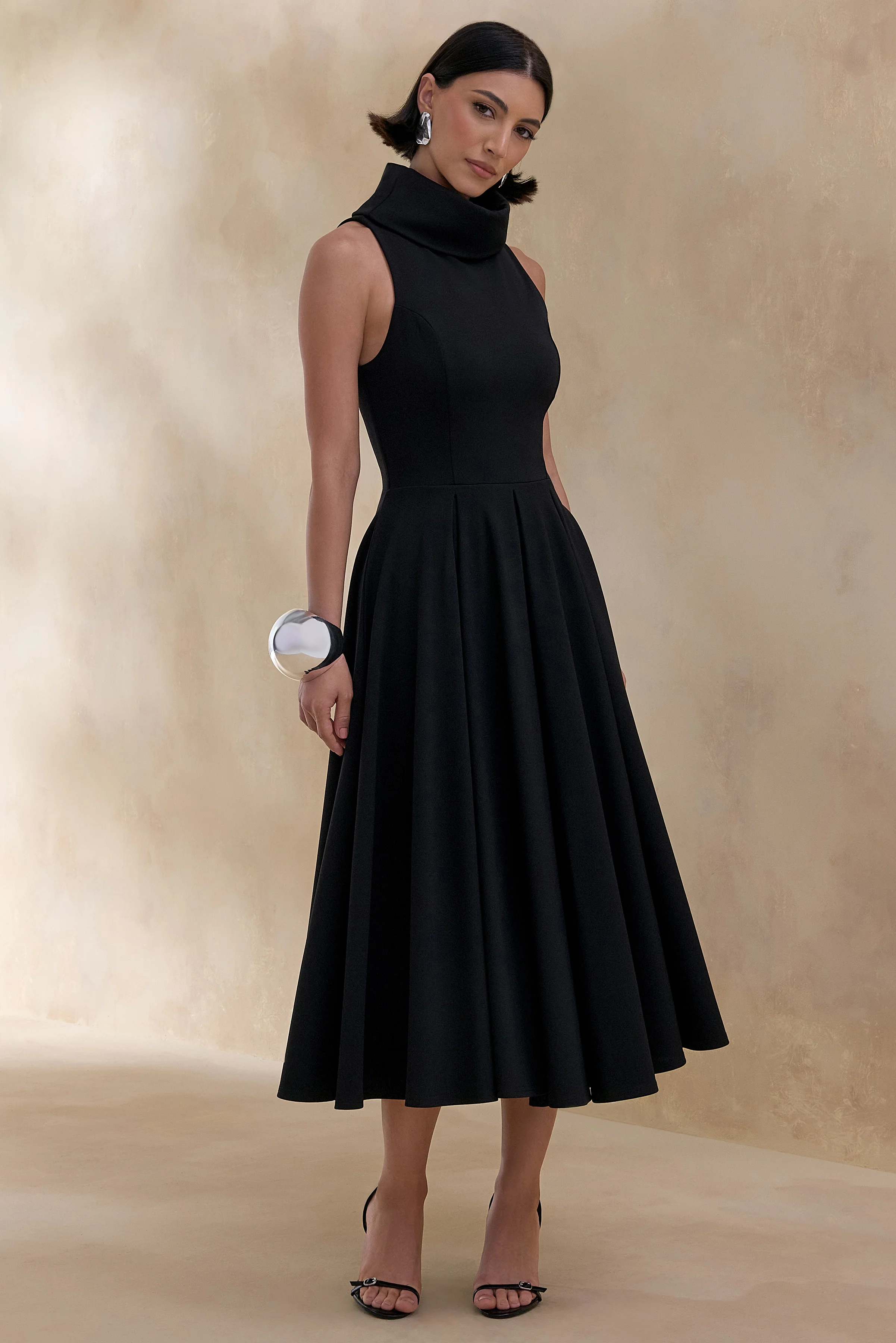 Exclusivity | Black High-Neck Midi Dress - Image 4