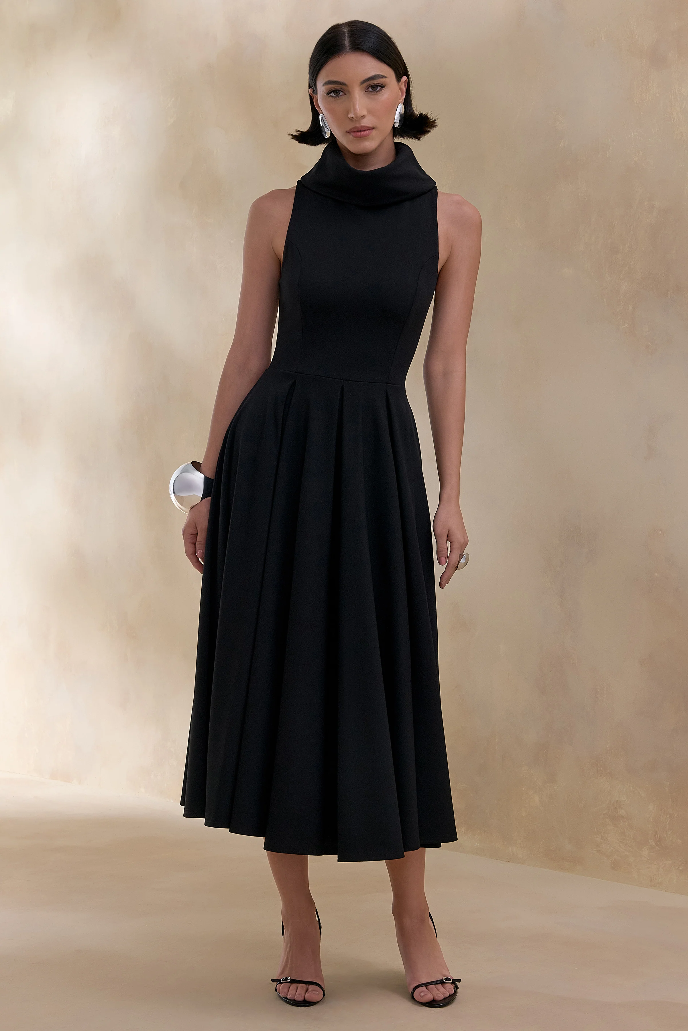 Exclusivity | Black High-Neck Midi Dress - Image 5