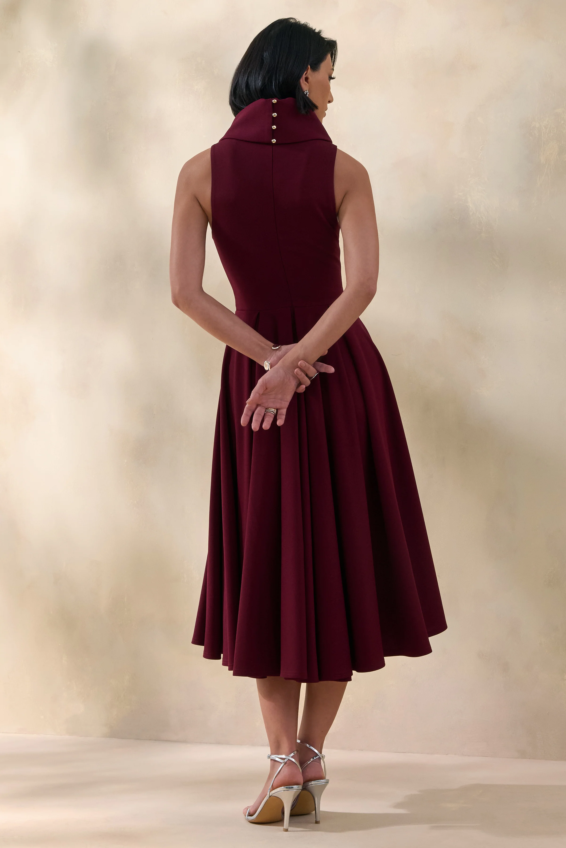 Exclusivity | Burgundy High-Neck Midi Dress - Image 2